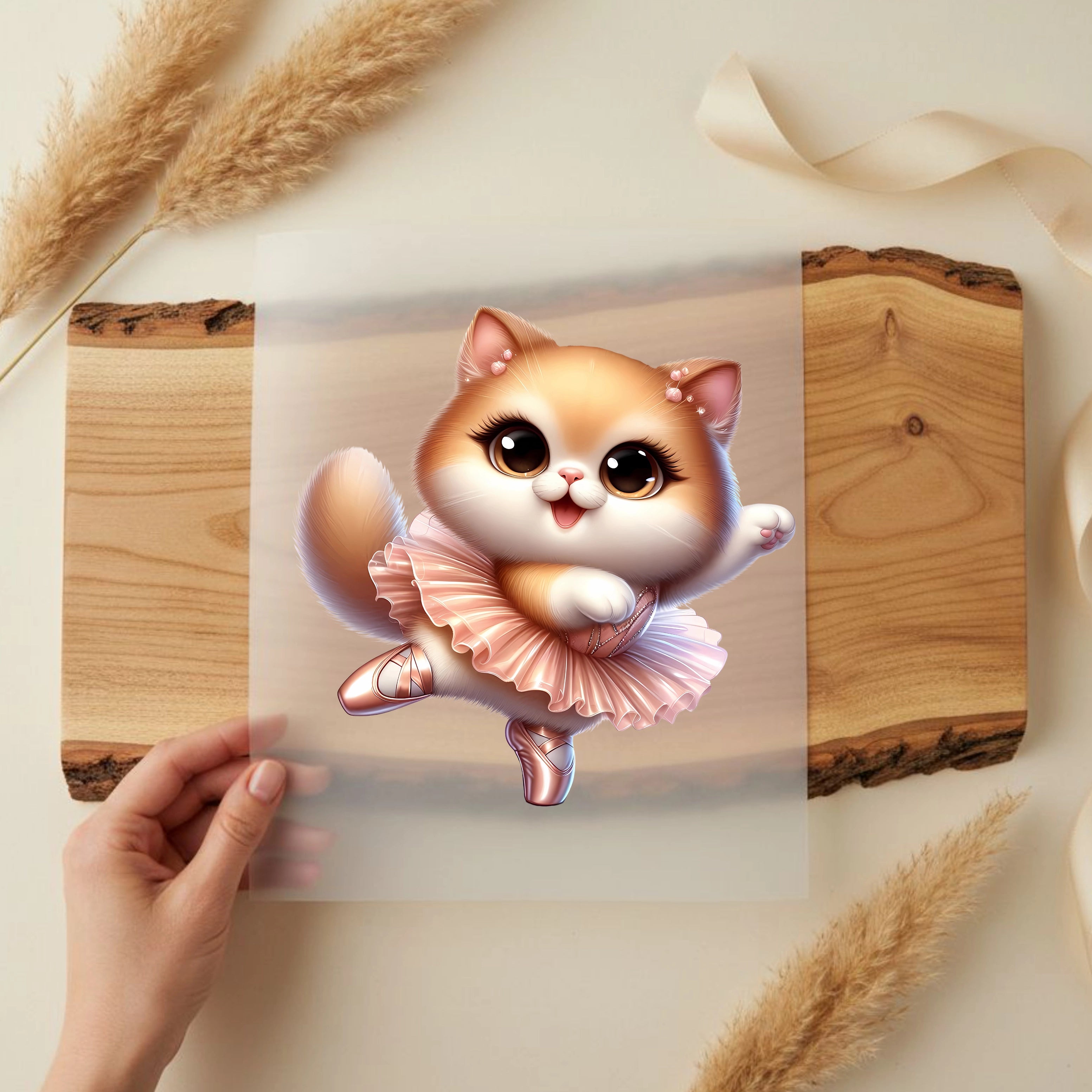 Bügelbild Katze Ballerina Rosentanz