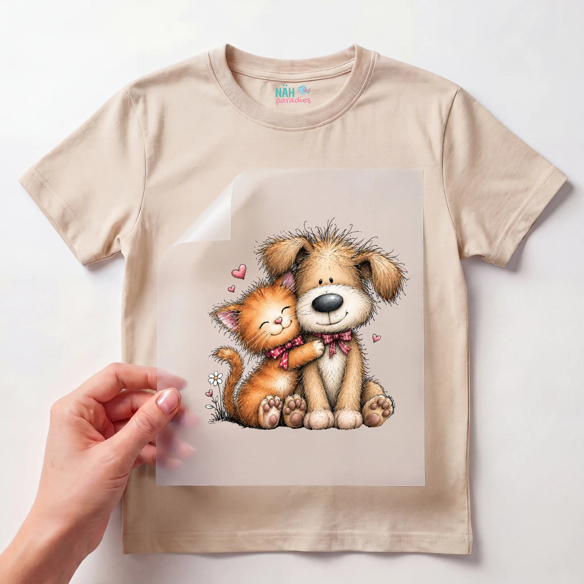 Bügelbild Katze und Hund Freunde