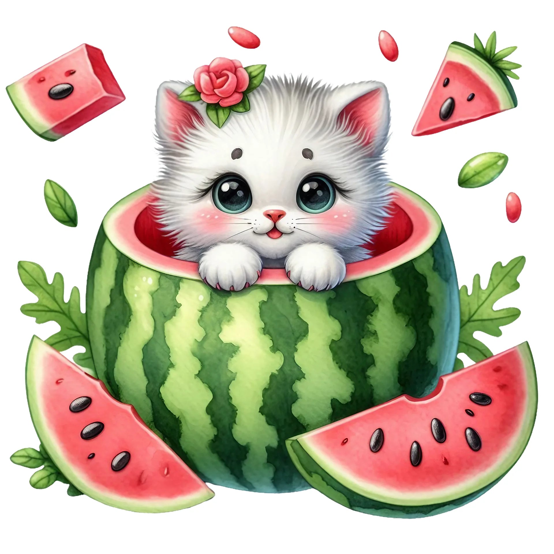 Bügelbild Katze Wassermelonenliebe - S
