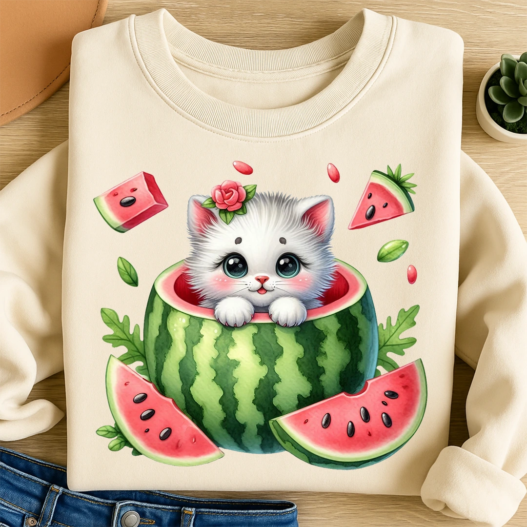 Bügelbild Katze Wassermelonenliebe