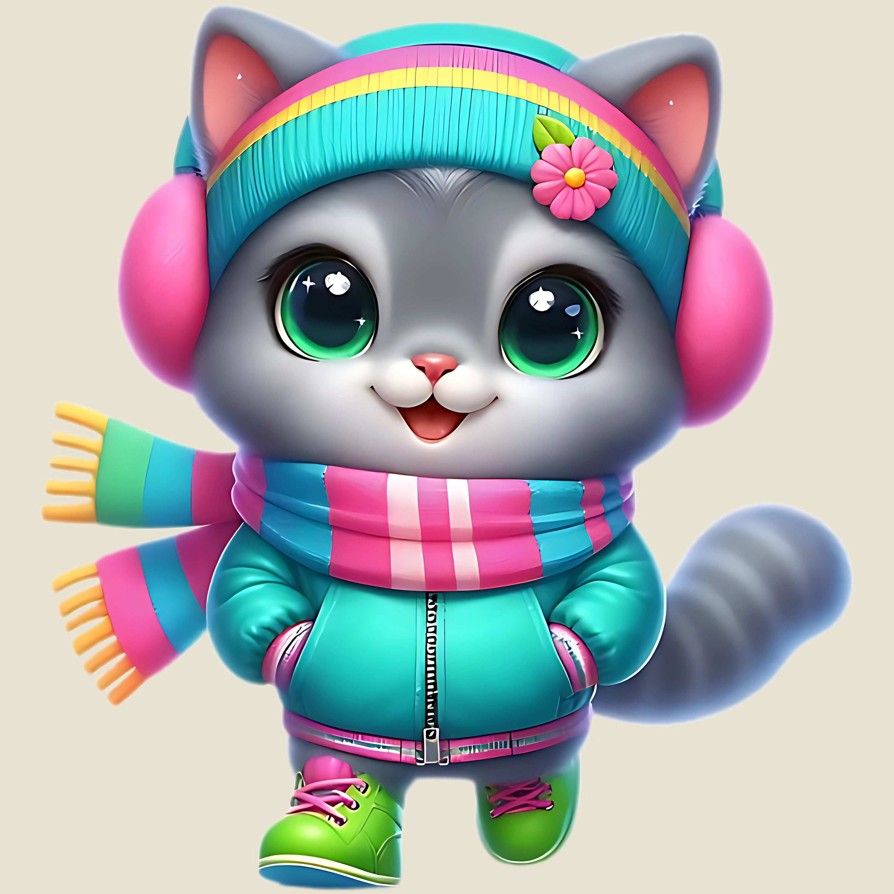 Bügelbild Katze Winterlook