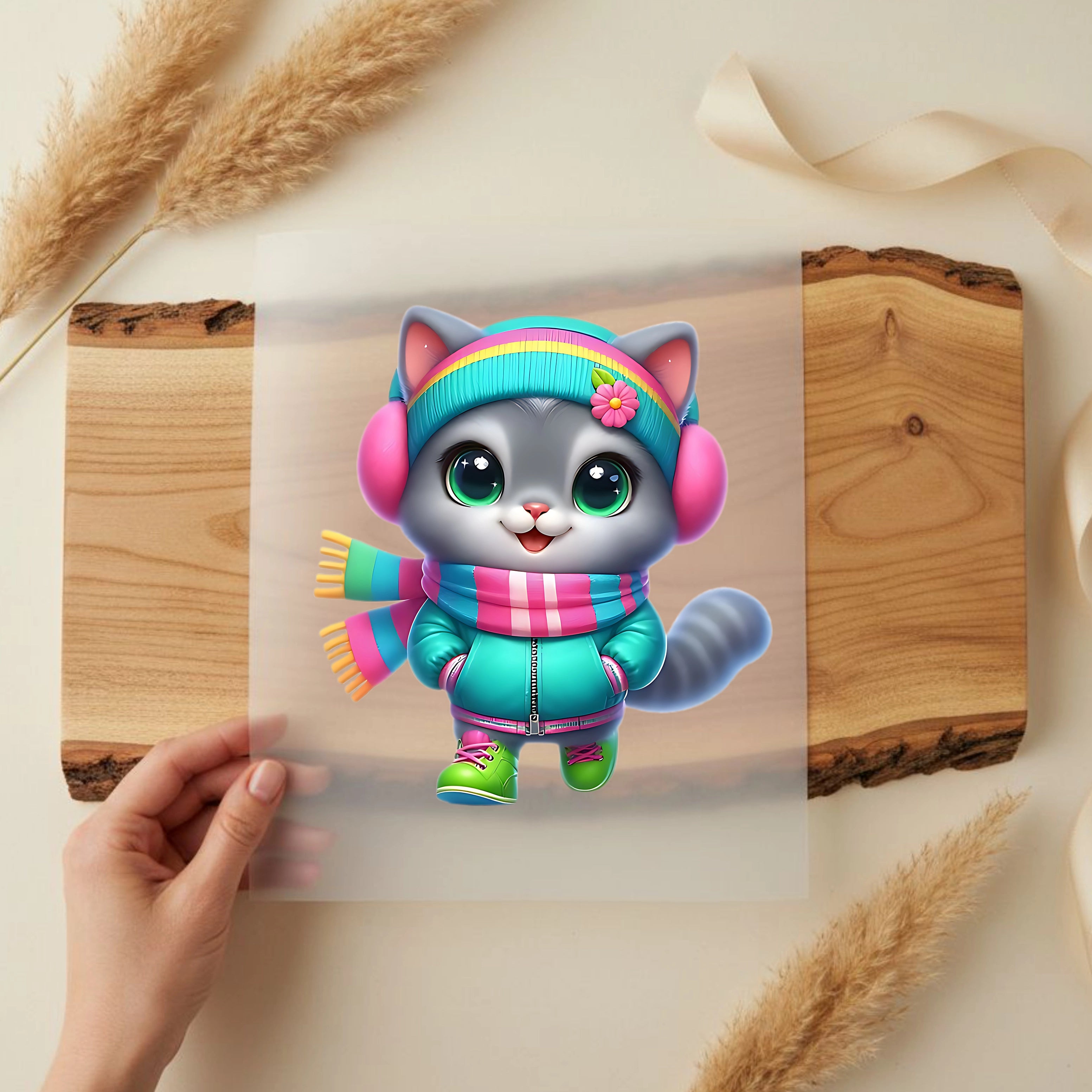 Bügelbild Katze Winterlook