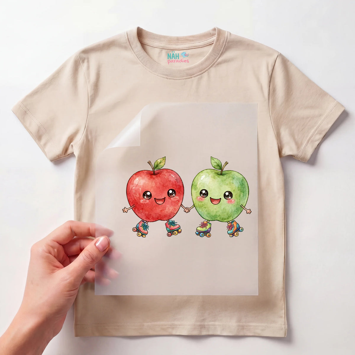Bügelbild Kawaii Äpfel auf Rollschuhen