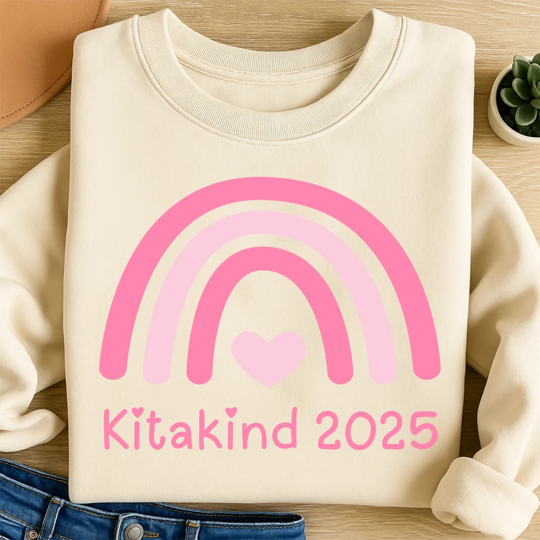 Bügelbild Kitakind 2025 Regenbogen Rosa