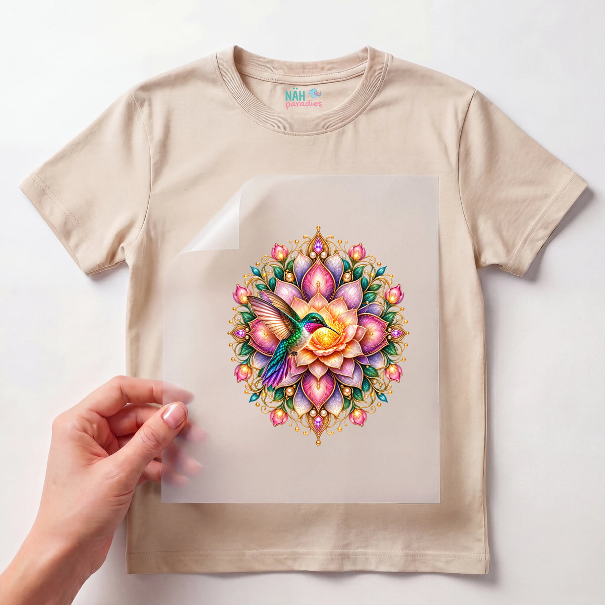 Bügelbild Kolibri Mandala Bunt