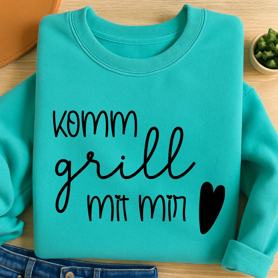 Bügelbild Schriftzug Komm grill mit mir