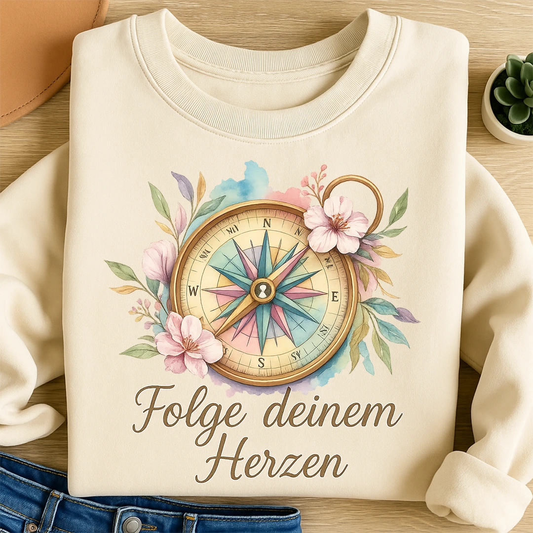 Bügelbild Kompass Folge deinem Herzen