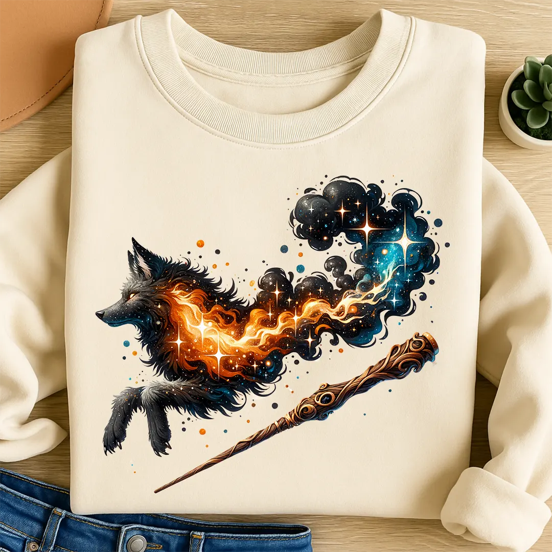 Bügelbild Kosmischer Wolf Zauberstab