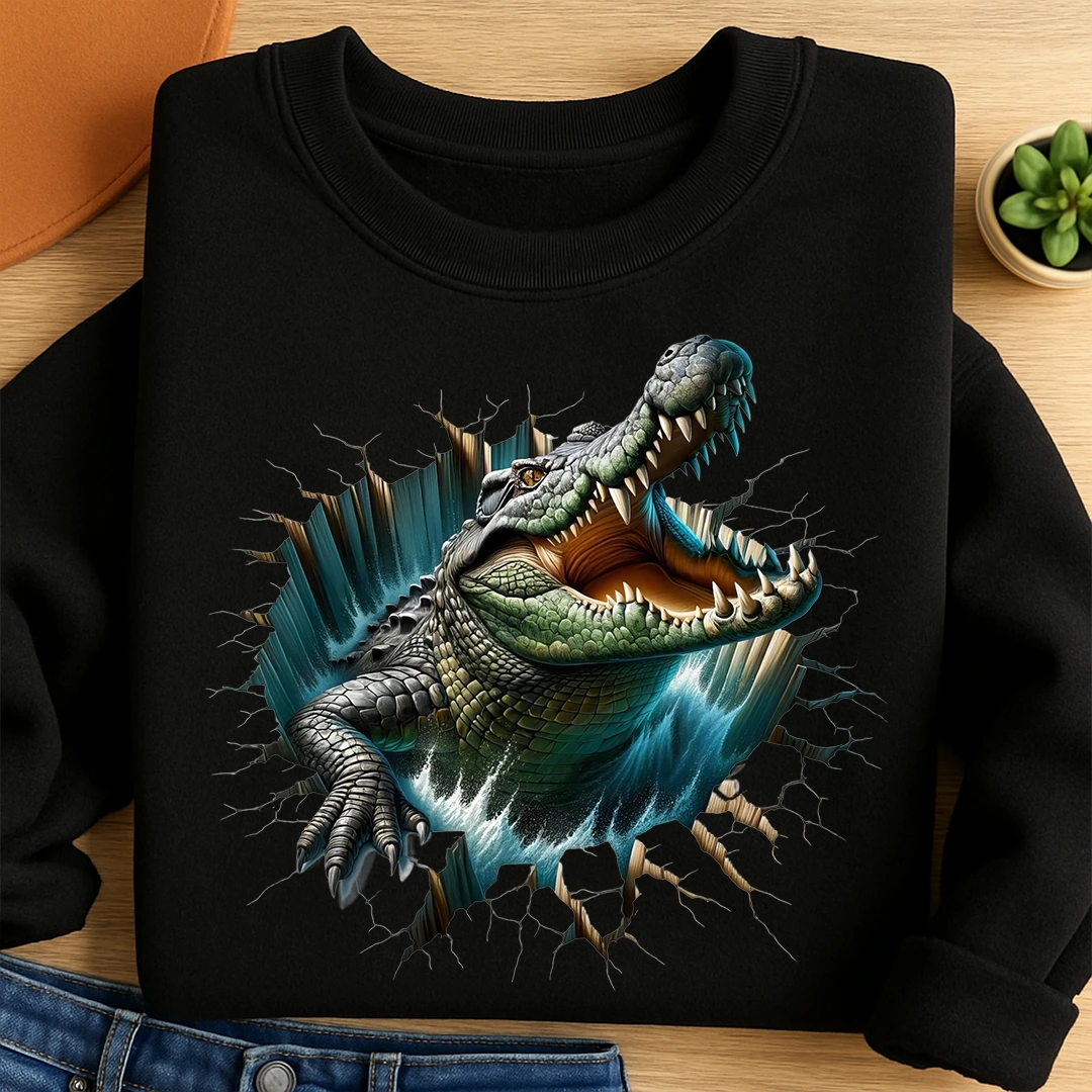Bügelbild Krokodil Attacke