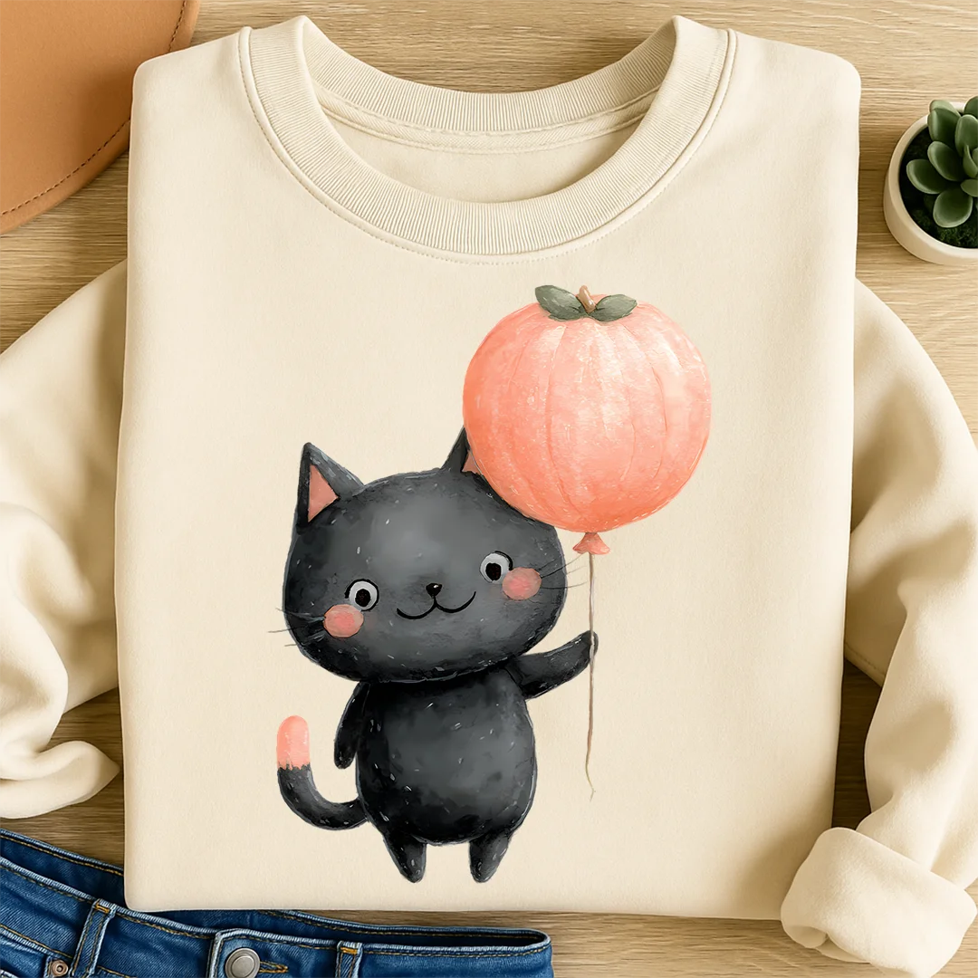 Bügelbild Kürbis Luftballon Katze Aquarell