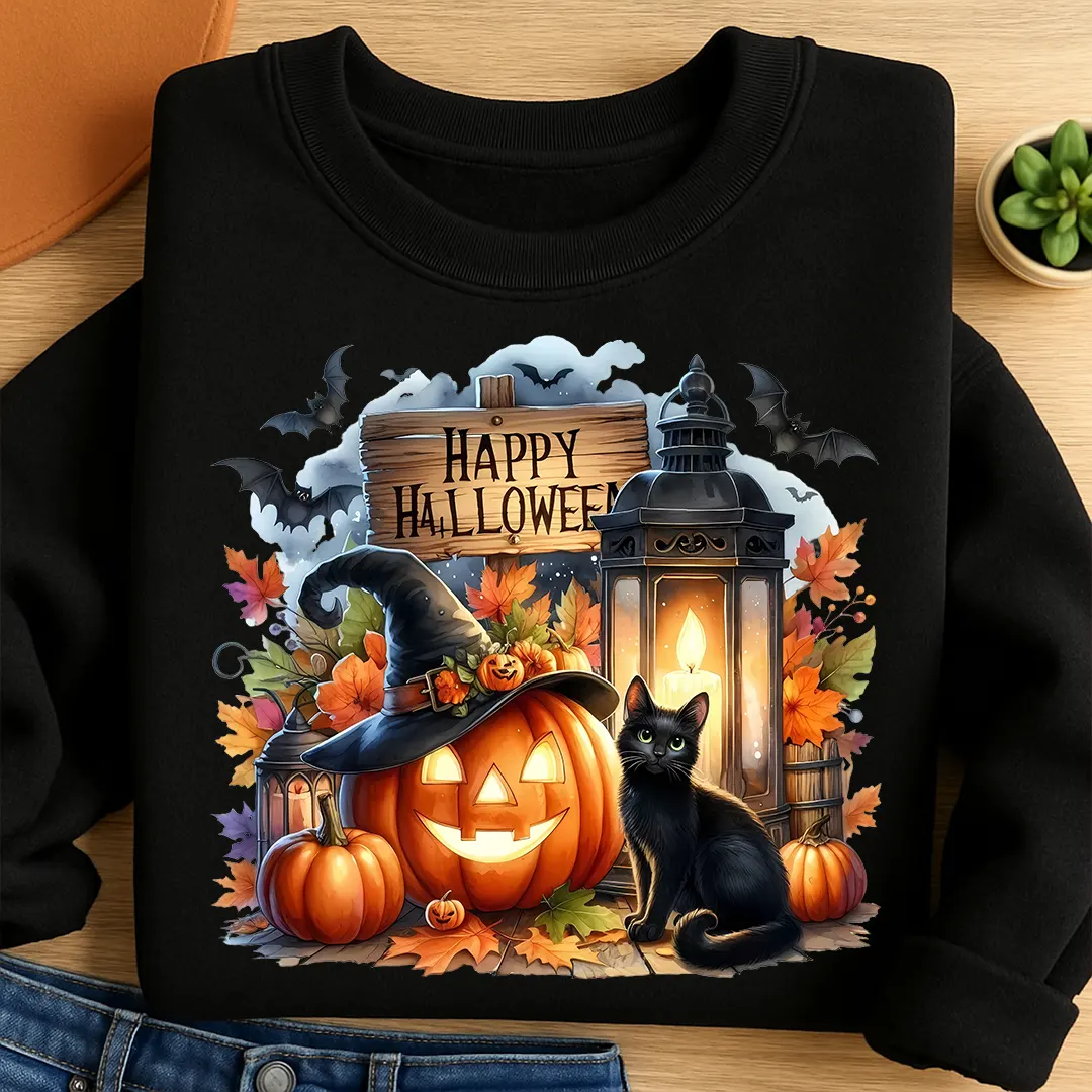 Bügelbild Laternenlicht Halloween Katze