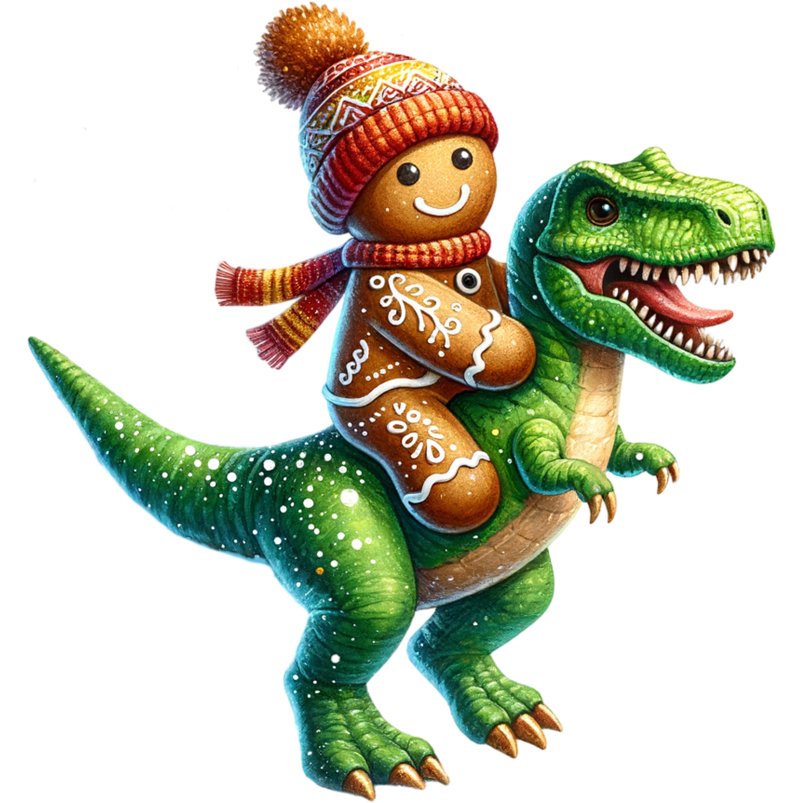 Bügelbild Lebkuchenritt auf Dinosaurier