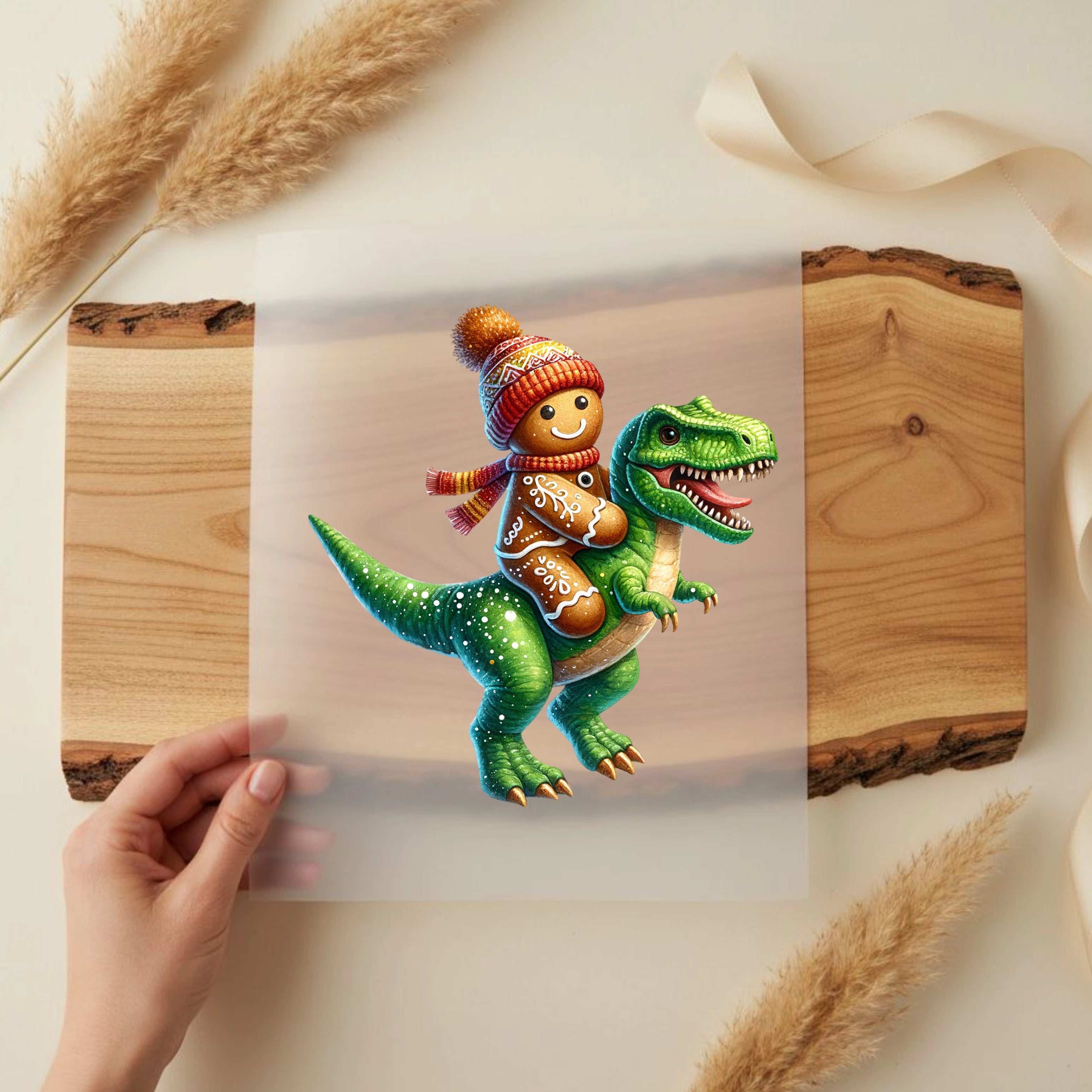 Bügelbild Lebkuchenritt auf Dinosaurier