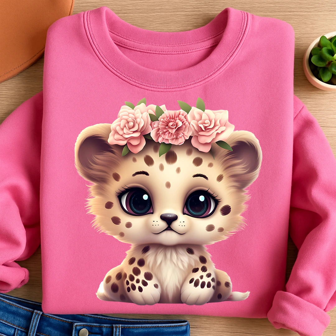 Bügelbild Leopard Baby Blumen