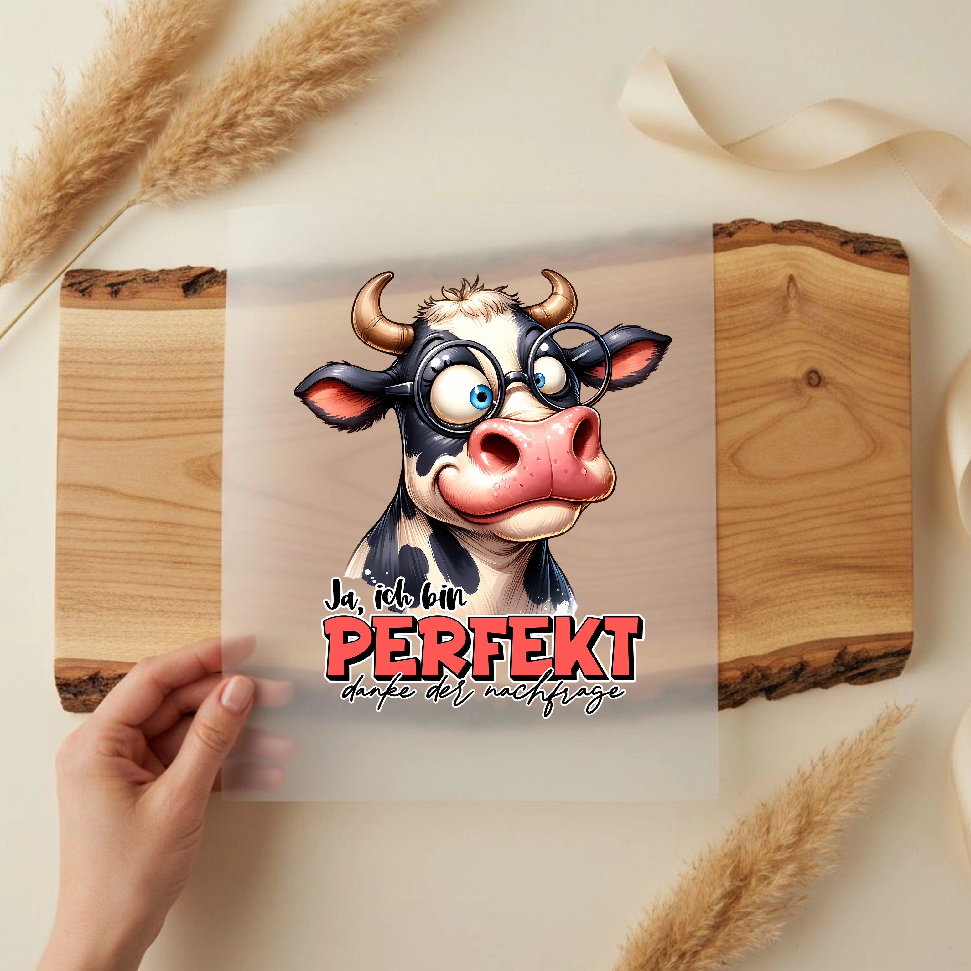 Bügelbild Lustige Kuh "Ja ich bin PERFEKT"