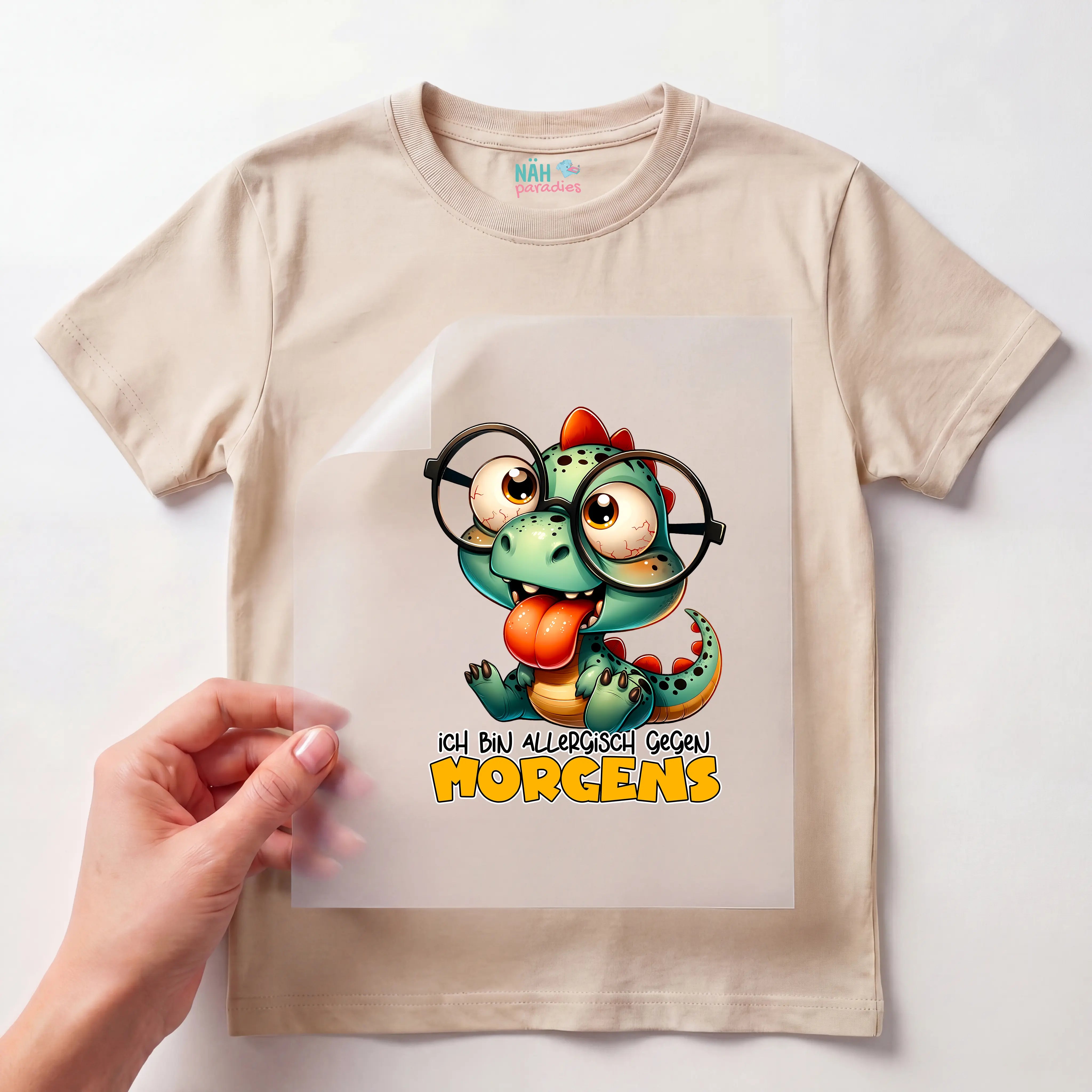 Bügelbild Lustiger Dino "Ich bin allergisch gegen MORGENS"
