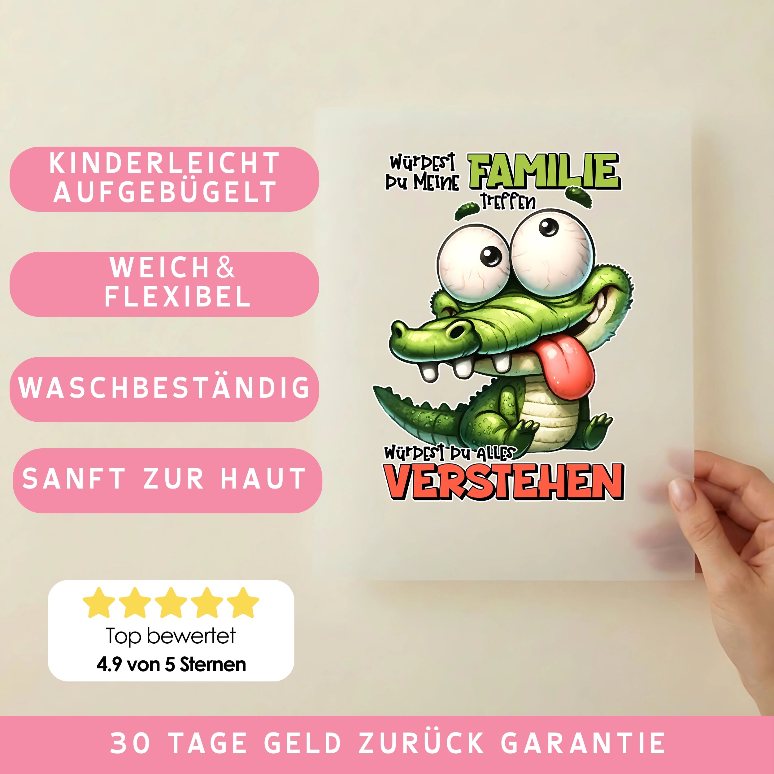 Bügelbild Lustiges Krokodil "Würdest du meine Familie treffen"