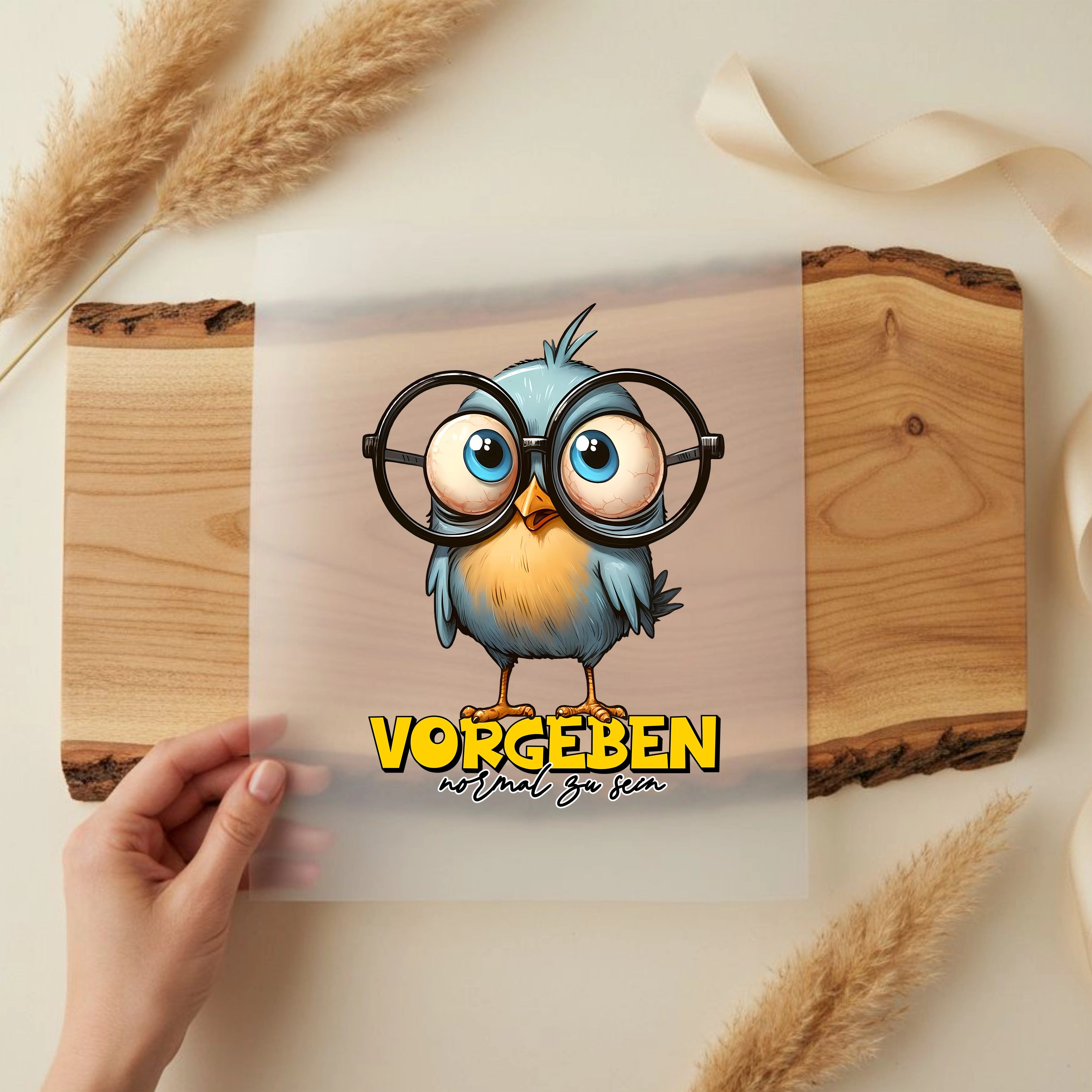 Bügelbild Lustiger Vogel "VORGEBEN normal zu sein"