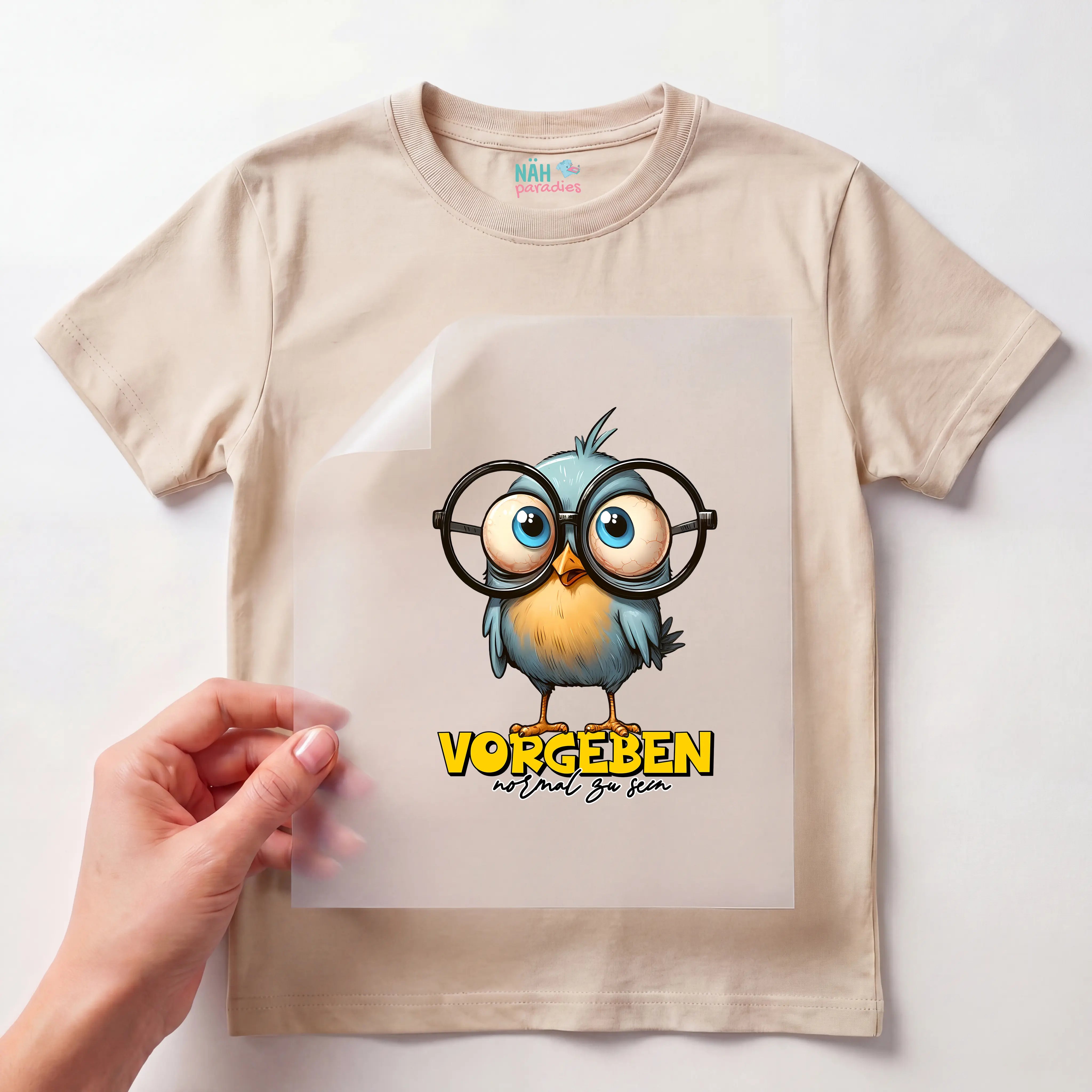 Bügelbild Lustiger Vogel "VORGEBEN normal zu sein"