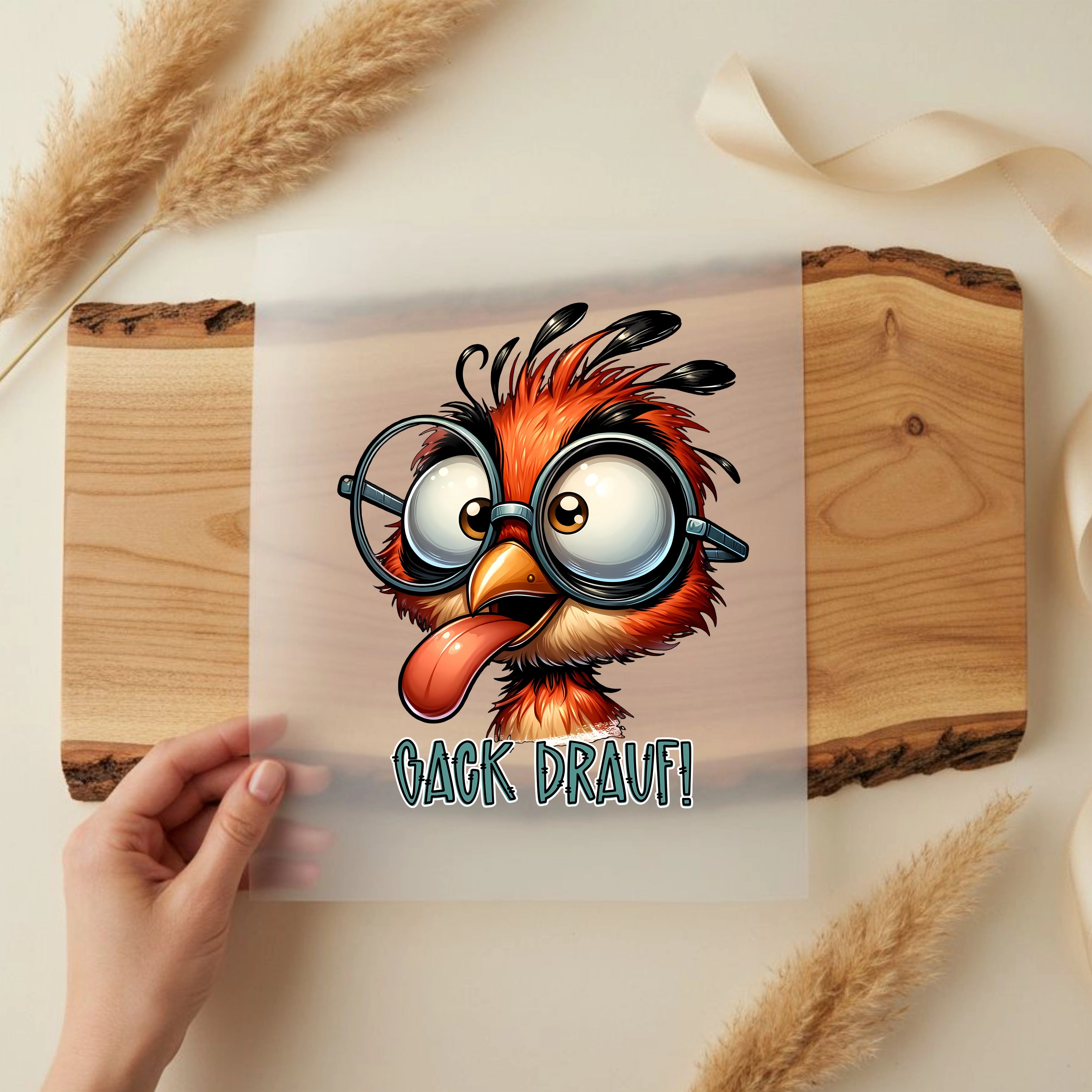 Bügelbild Lustiges Huhn "GACK DRAUF"