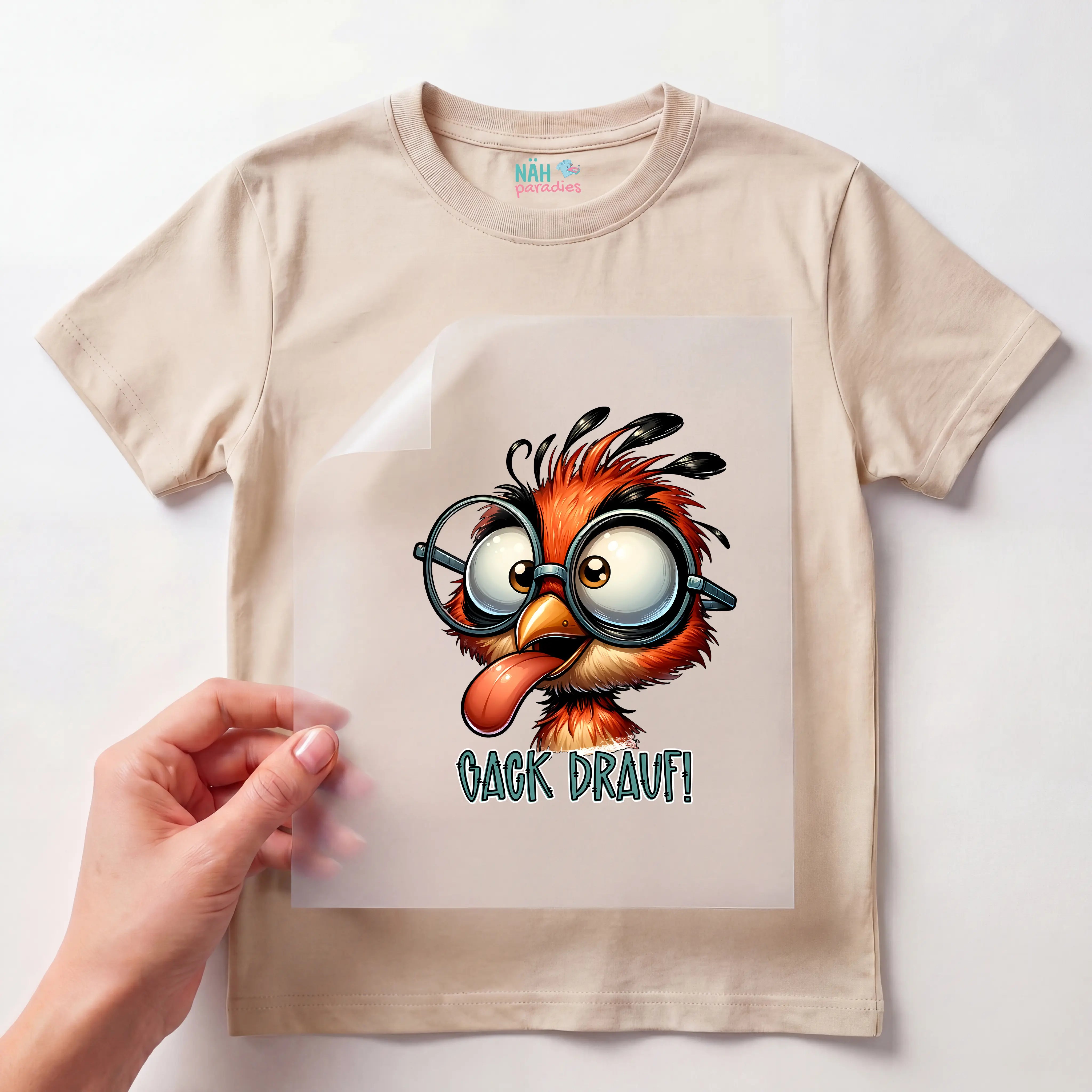 Bügelbild Lustiges Huhn "GACK DRAUF"