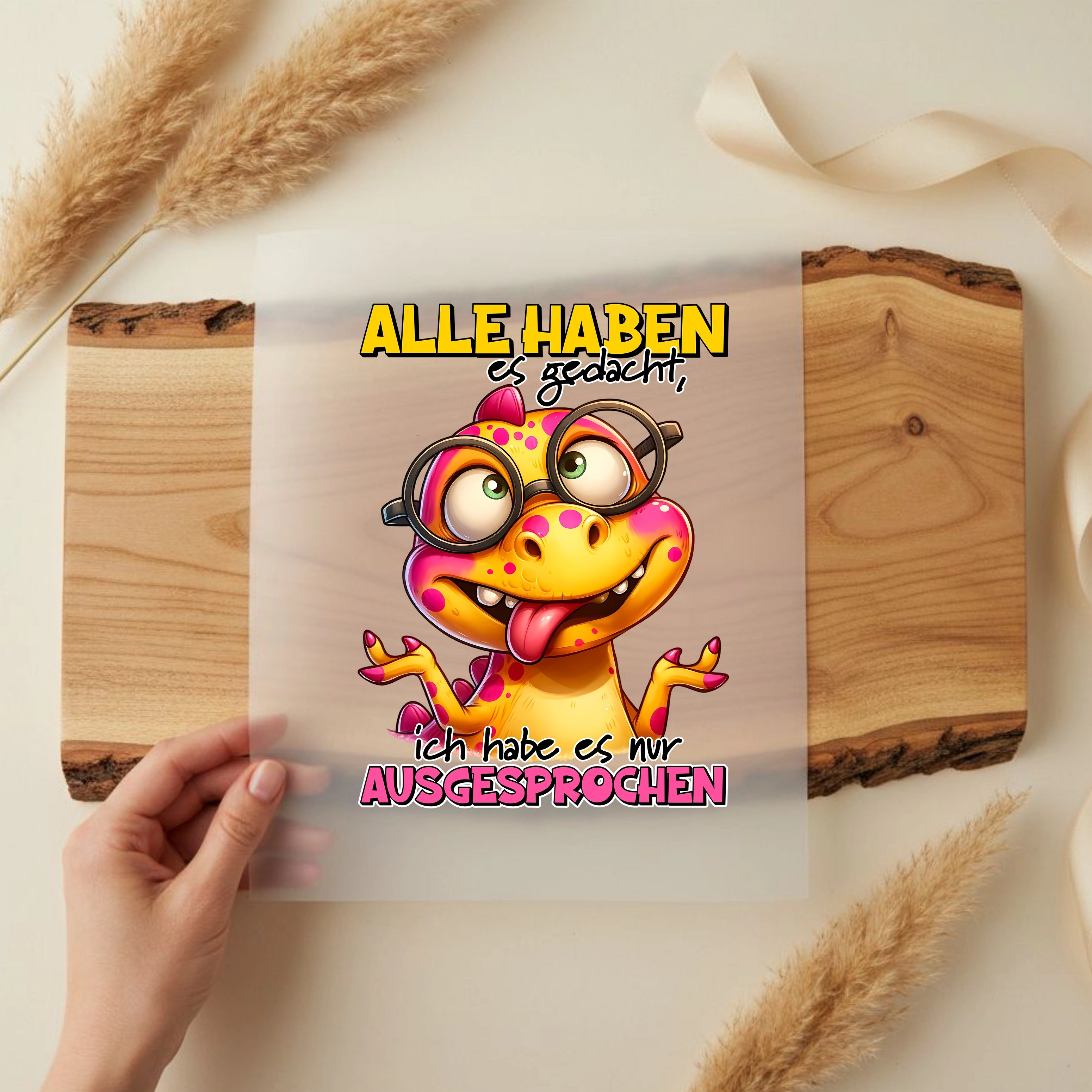 Bügelbild Lustiger Dino "nur AUSGESPROCHEN"