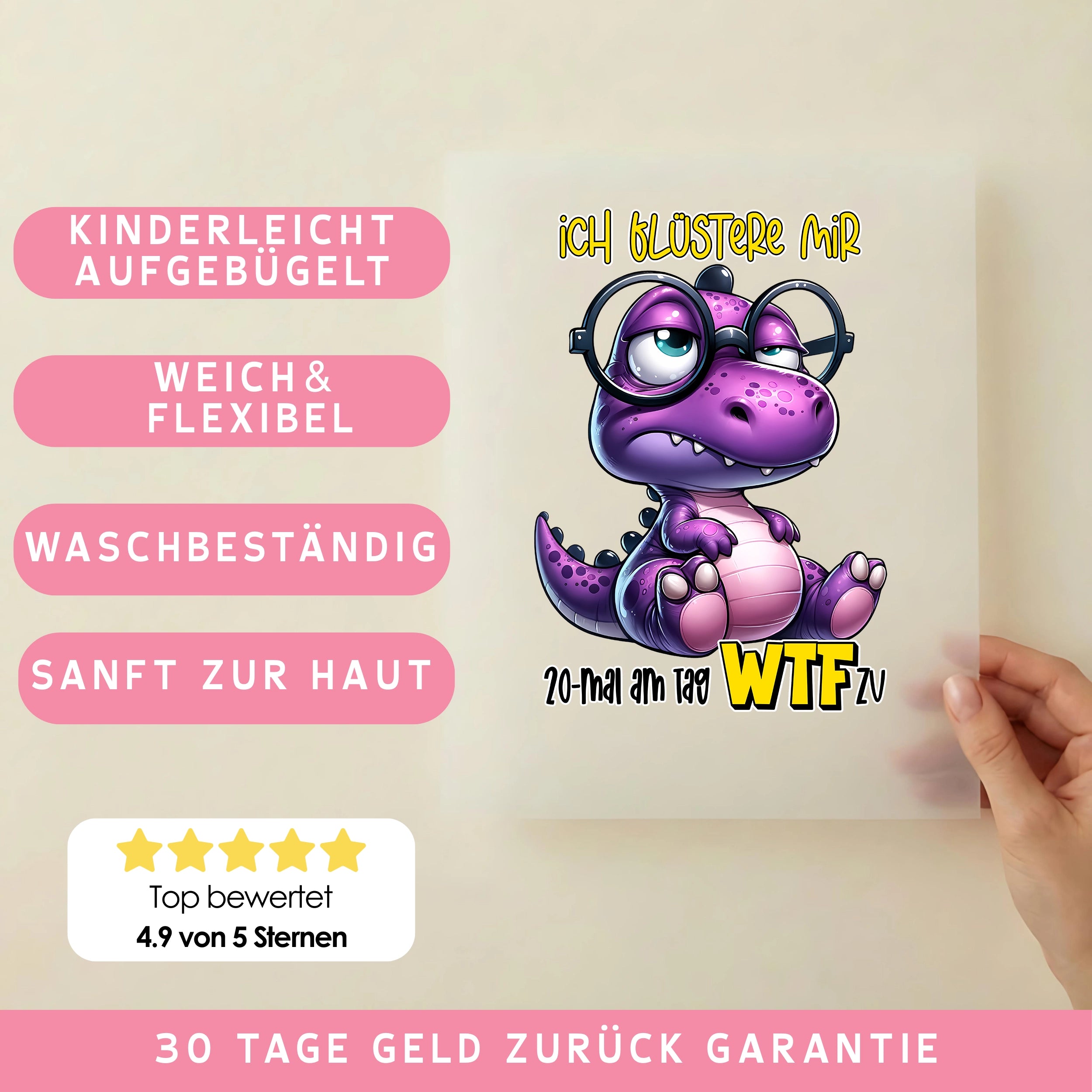 Bügelbild Lustiger Dino "WTF"