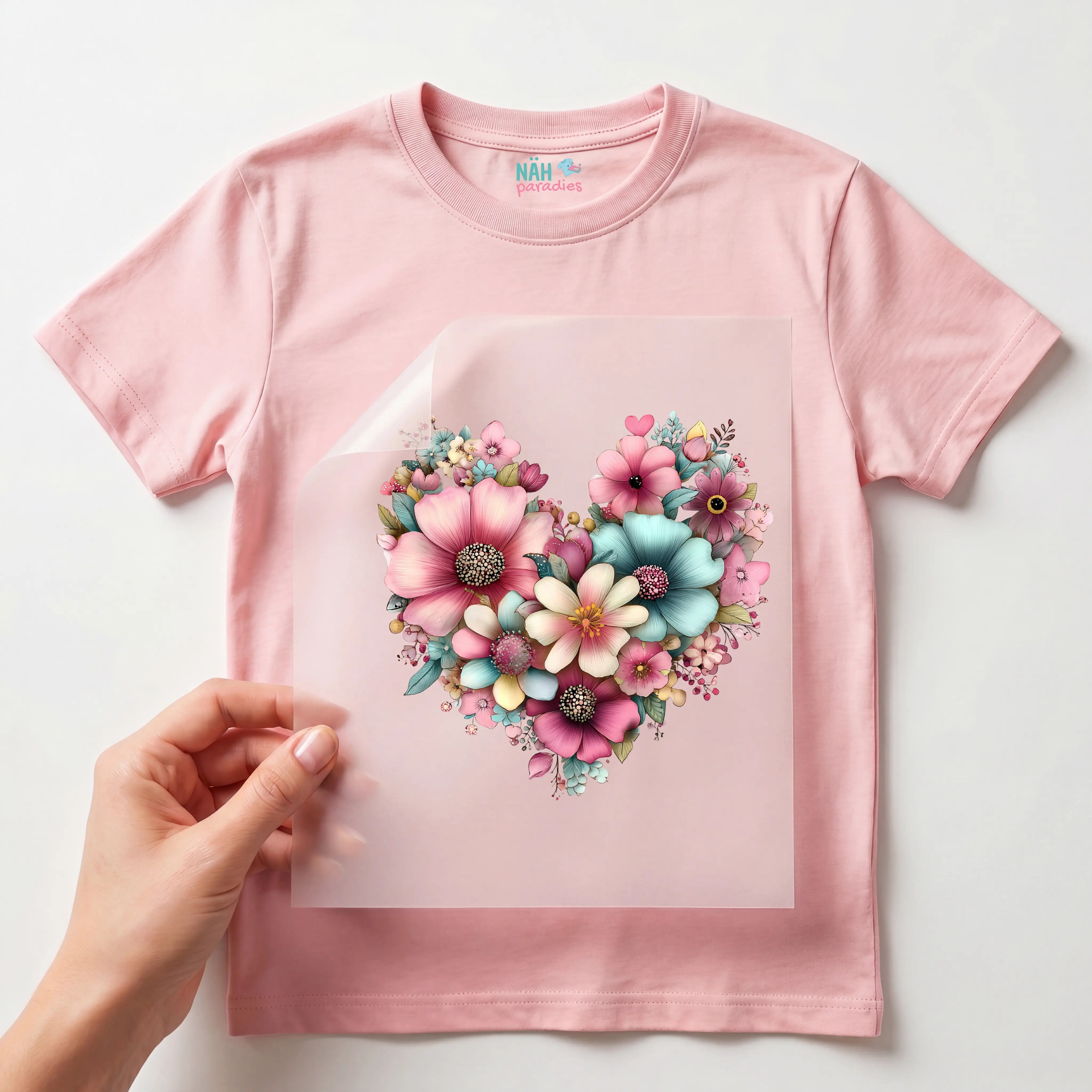 Bügelbild Blumen Herzpoesie
