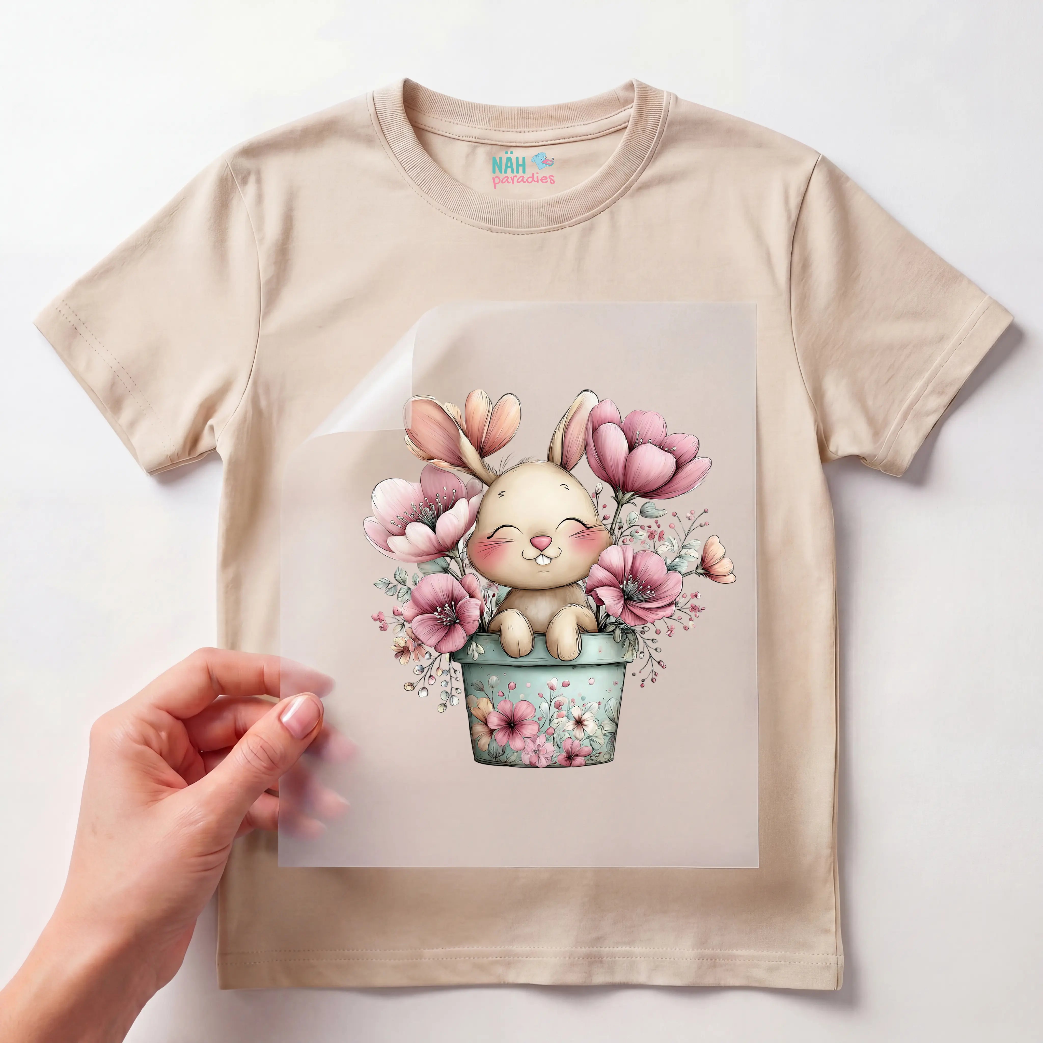 Bügelbild Hase Blumentopf Hanni