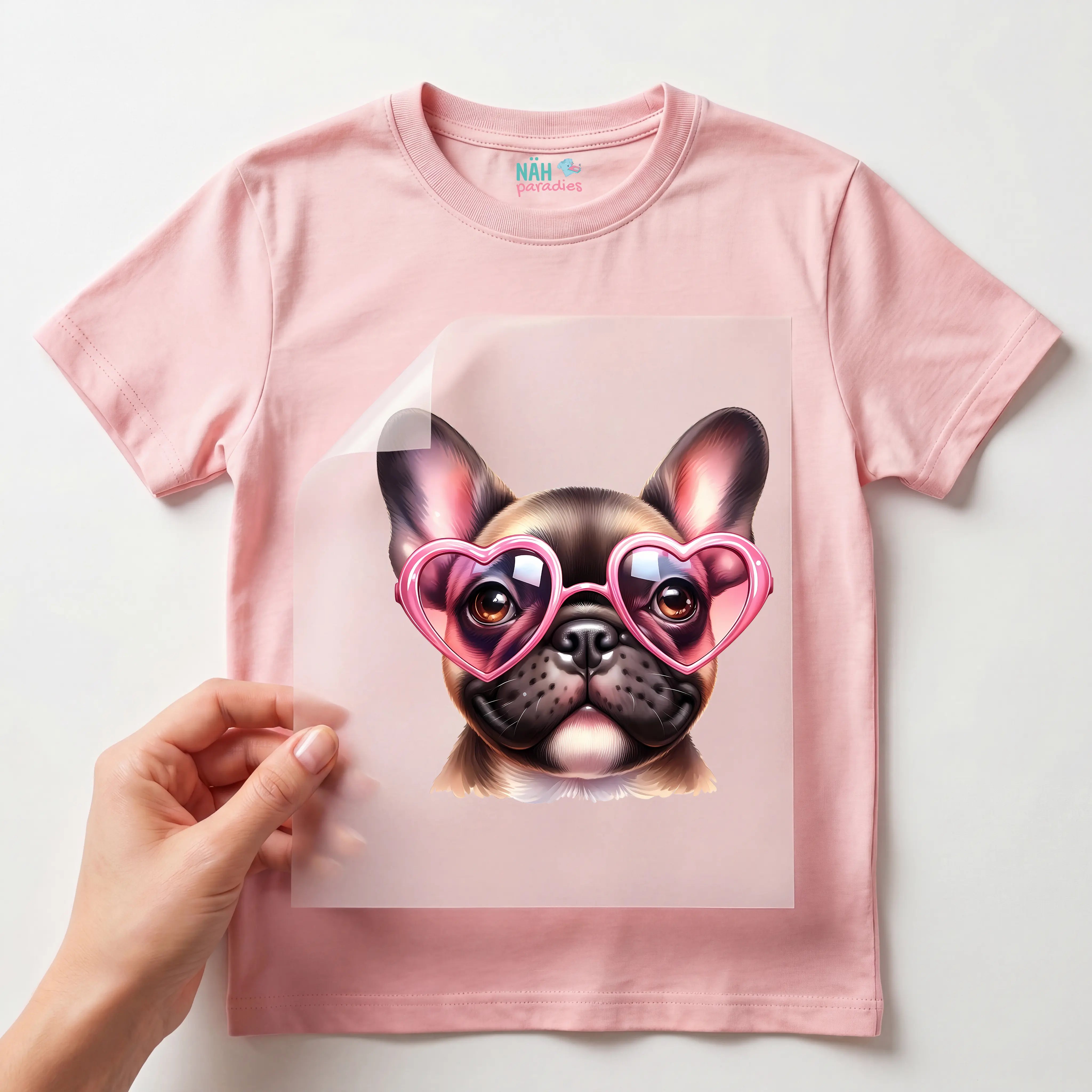 Bügelbild Hund Herzbrille Franzi