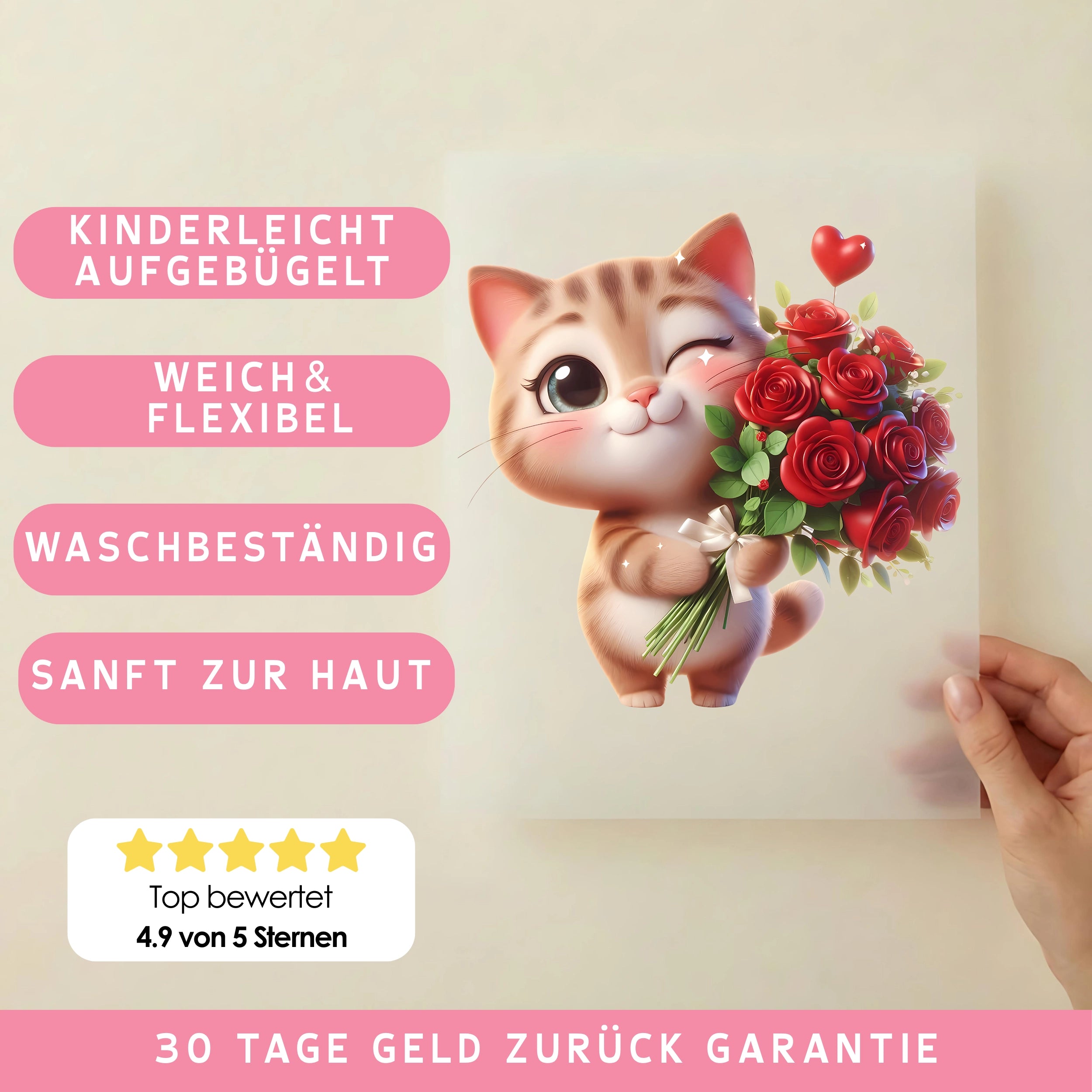 Bügelbild Katze Blumenstrauß Frieda