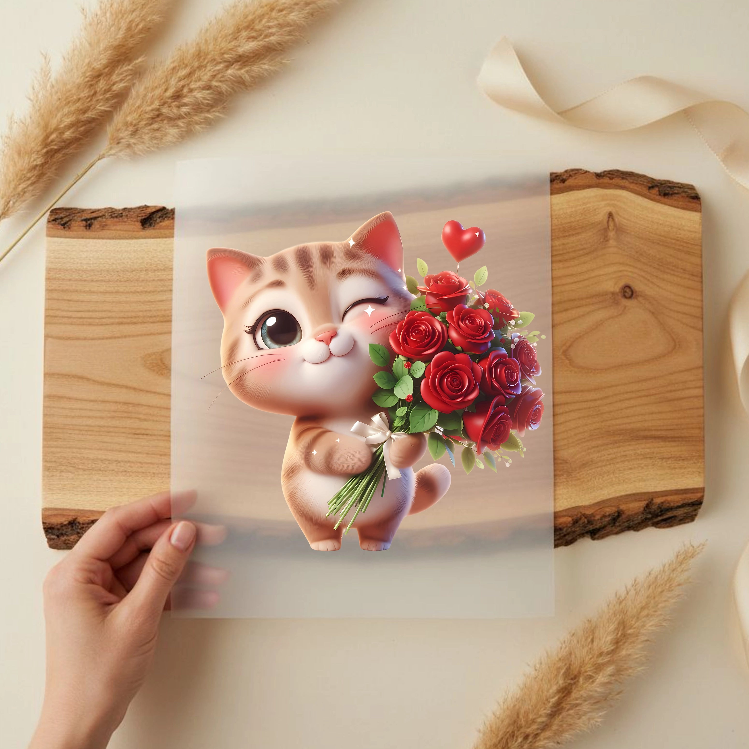 Bügelbild Katze Blumenstrauß Frieda