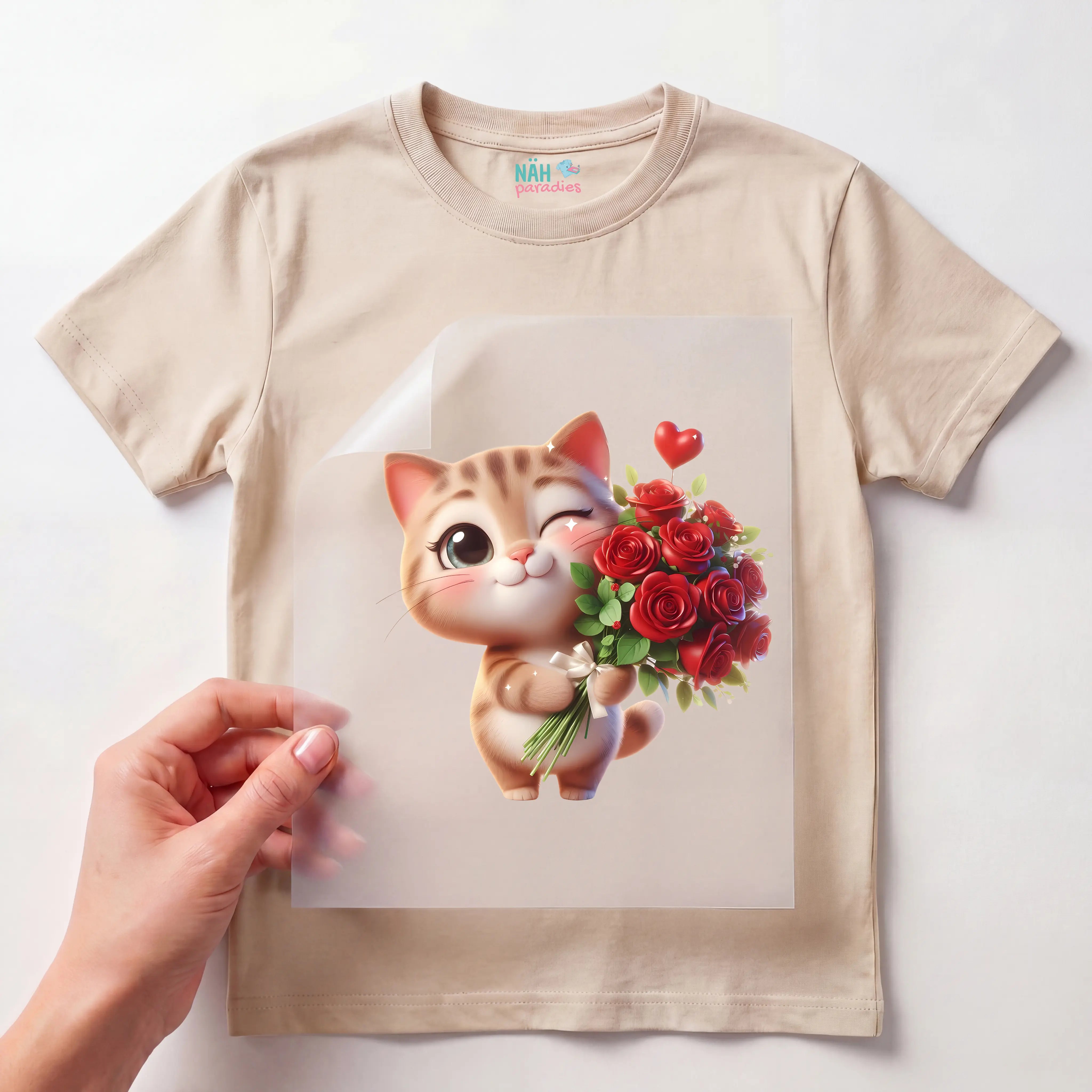 Bügelbild Katze Blumenstrauß Frieda