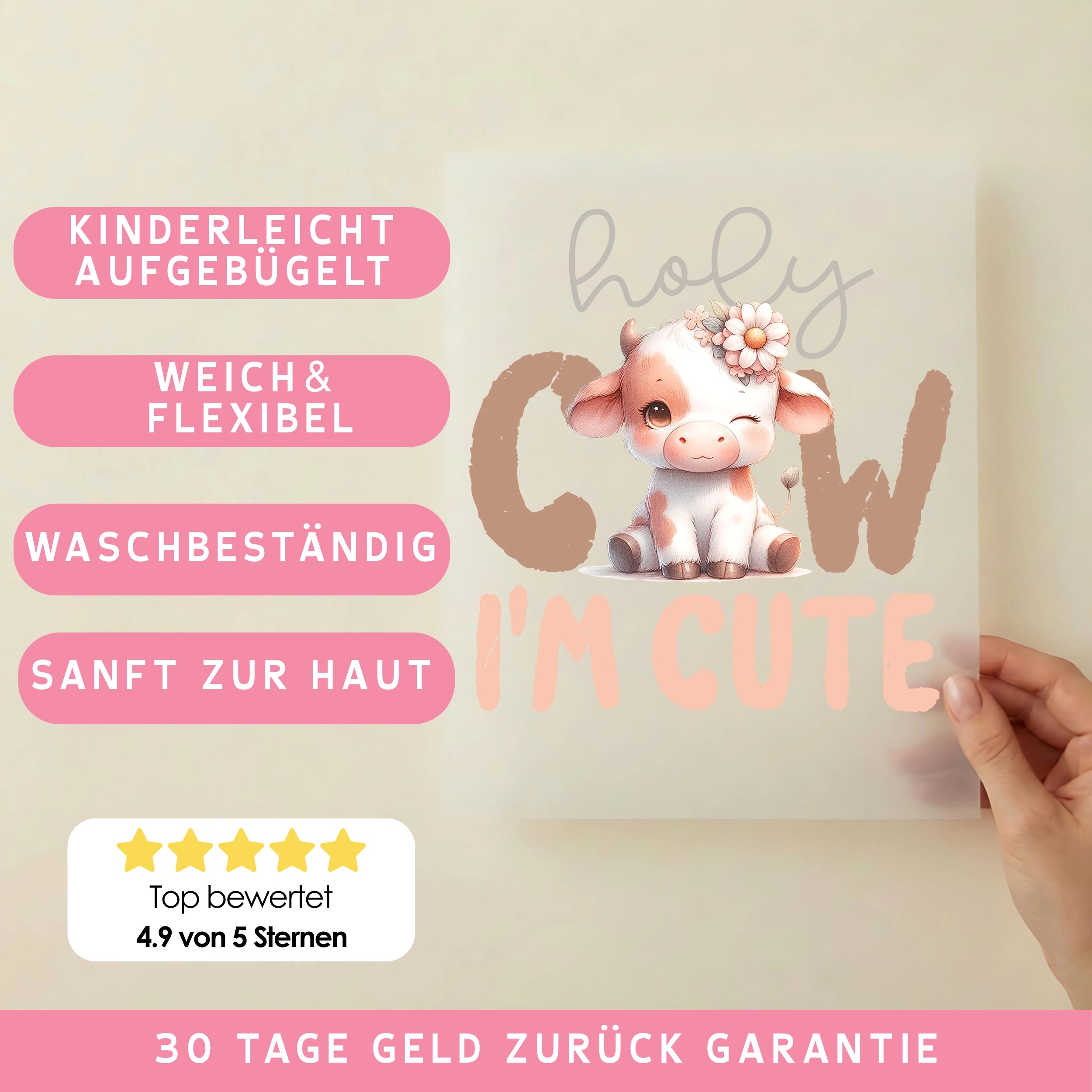 Bügelbild Kuh Holy Cow