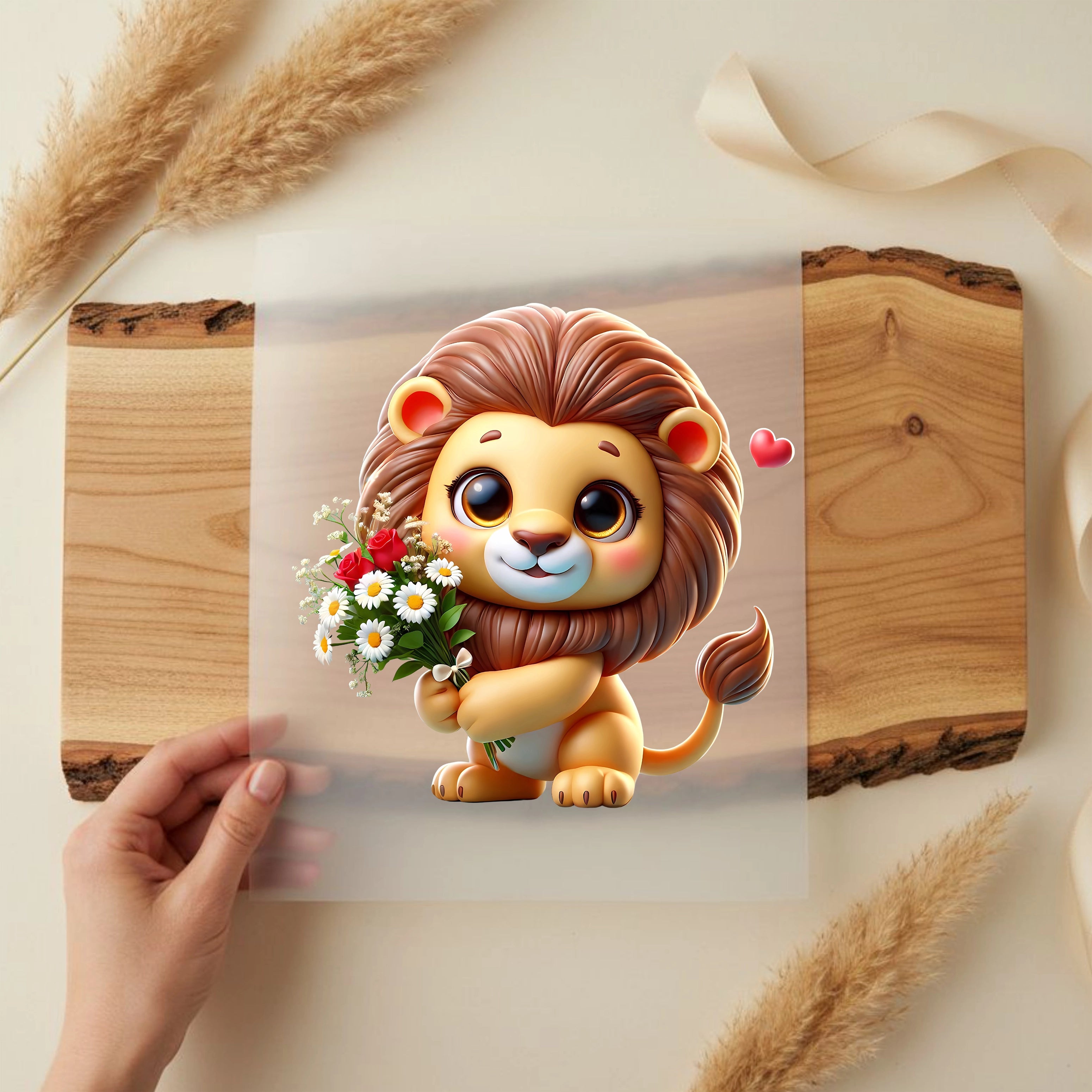 Bügelbild Löwe Blumenliebe