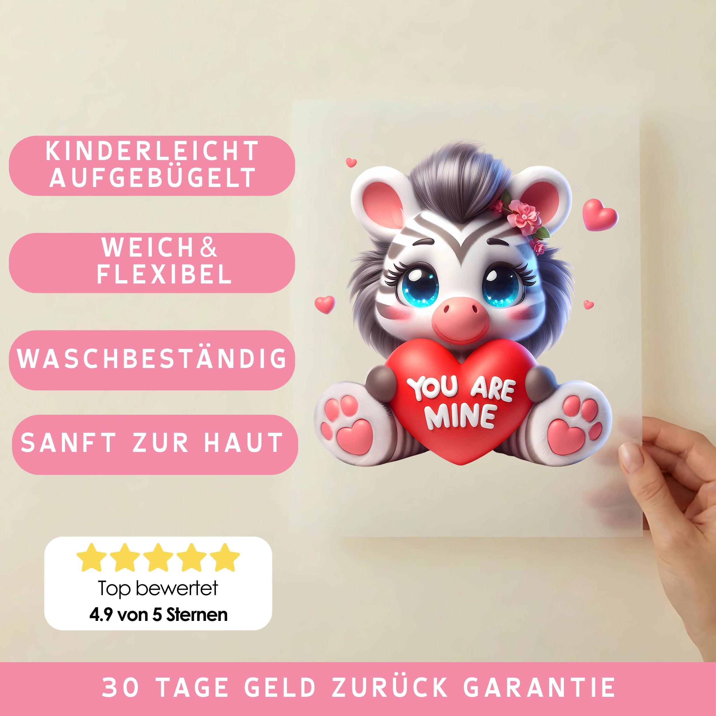 Bügelbild Zebra mit Herz