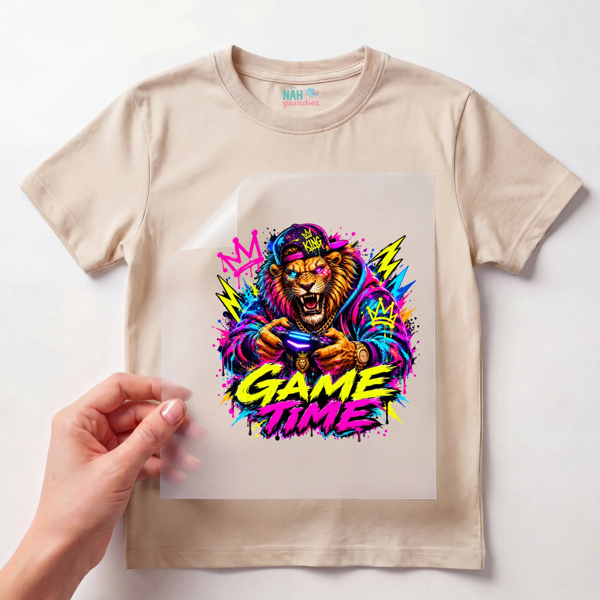 Bügelbild Löwe Gamer Game Time Neon