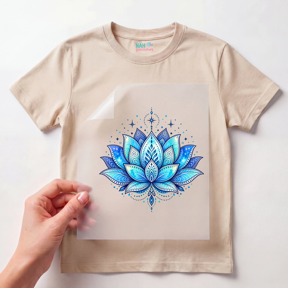 Bügelbild Lotus Blau Boho