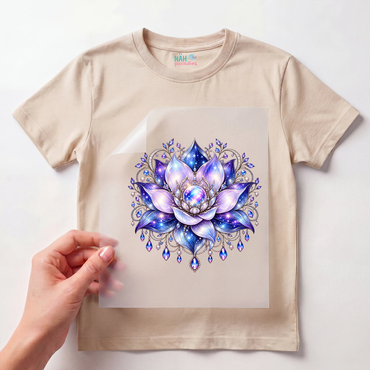 Bügelbild Lotus Kristall Lila