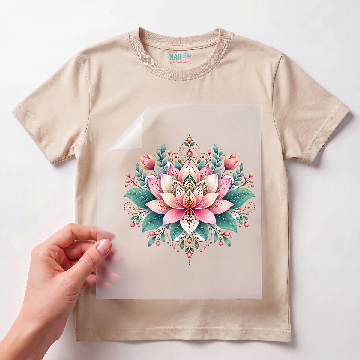 Bügelbild Mandala Rosa Lotus