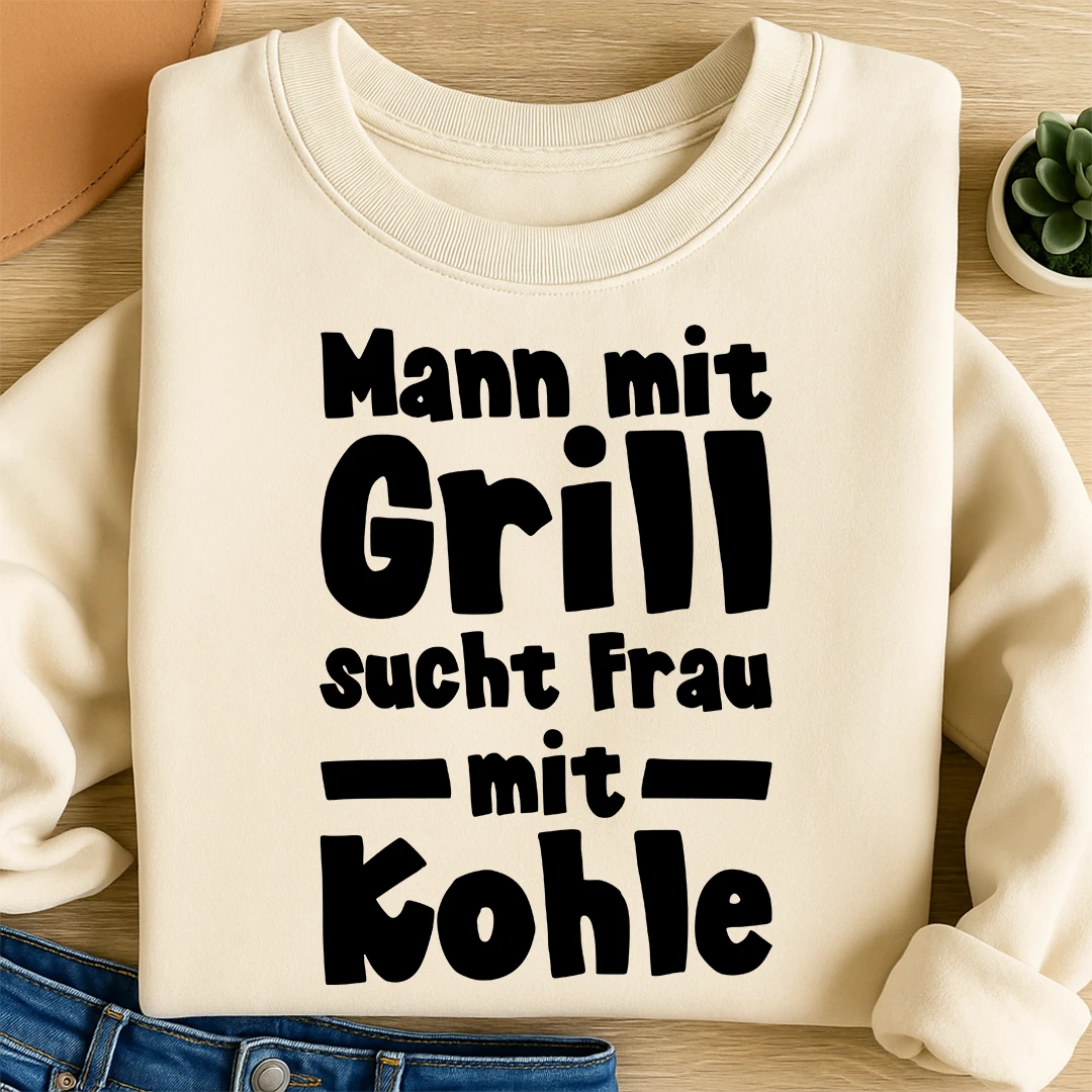 Bügelbild Schriftzug Mann mit Grill