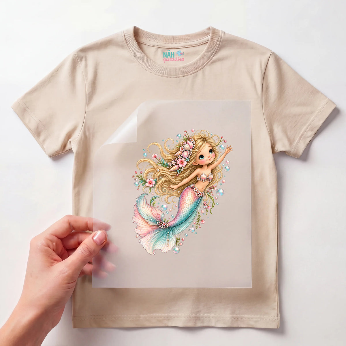 Bügelbild Meerjungfrau Blond mit Blumen