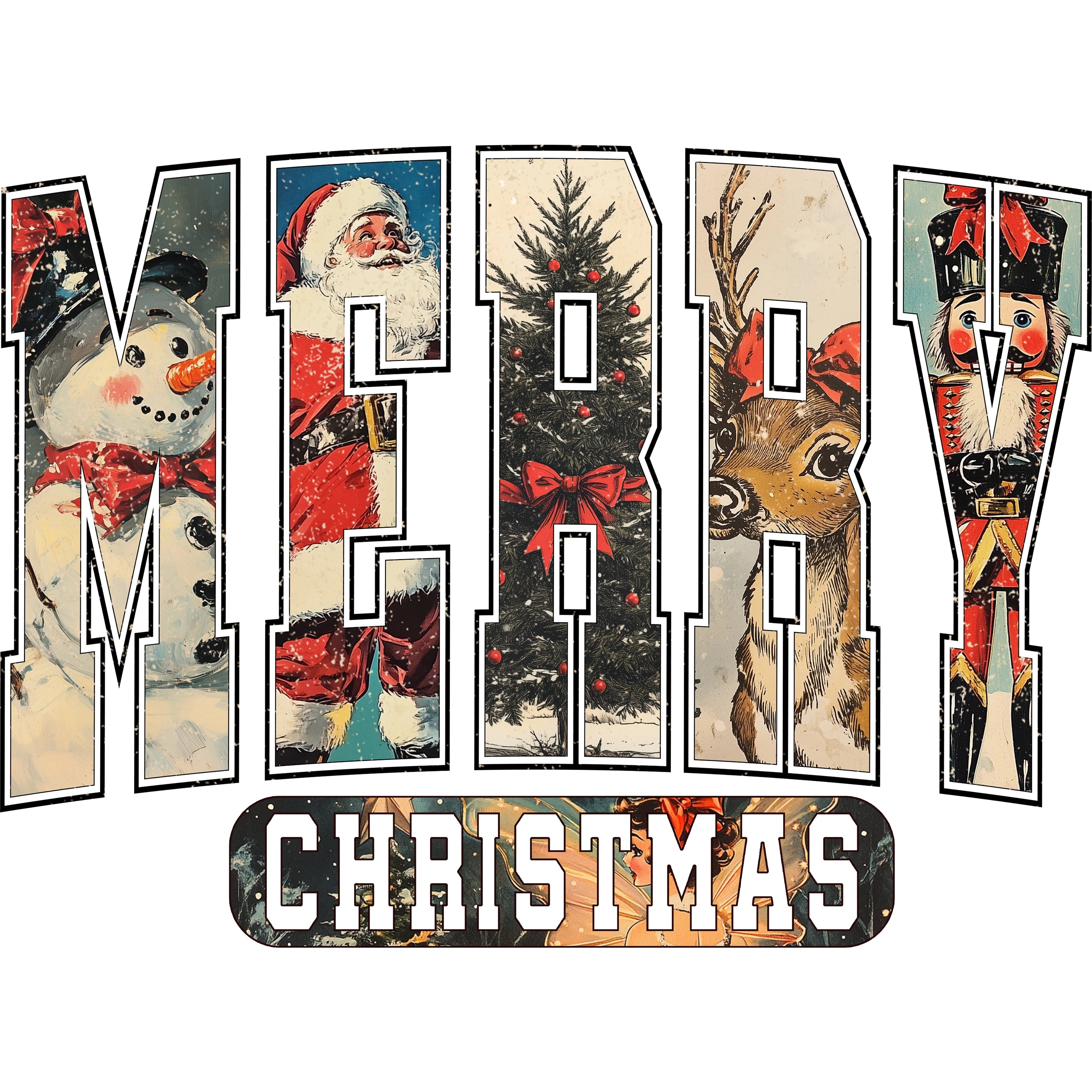 Bügelbild Merry Christmas Retro Magic