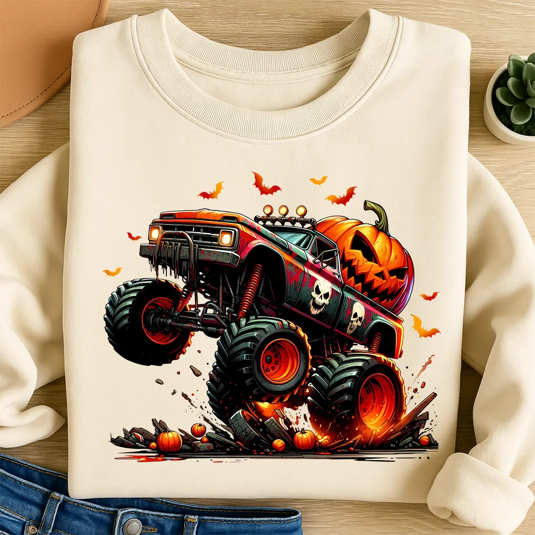 Bügelbild Monster Truck Kürbis Ride