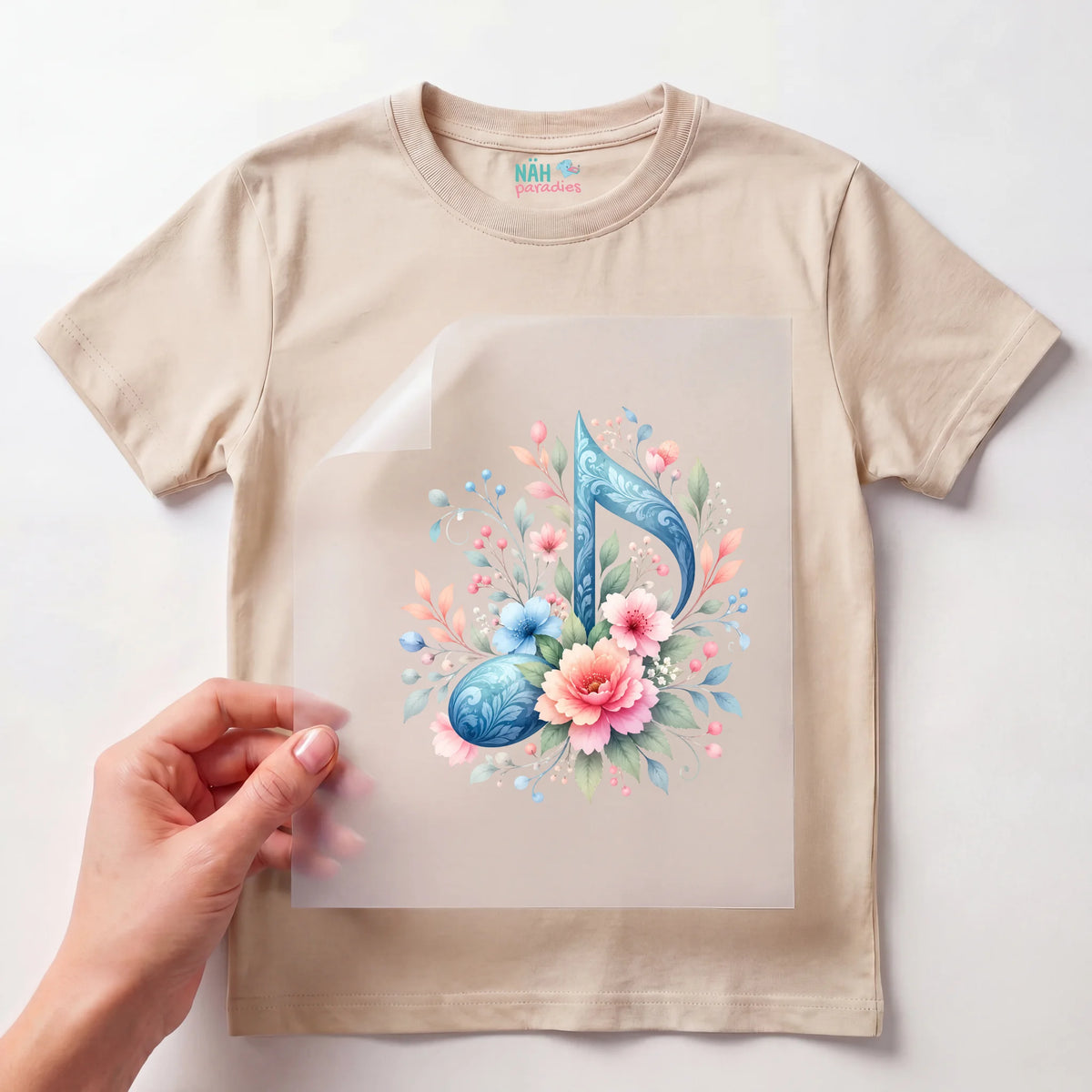 Bügelbild Musiknote mit Blumen Aquarell