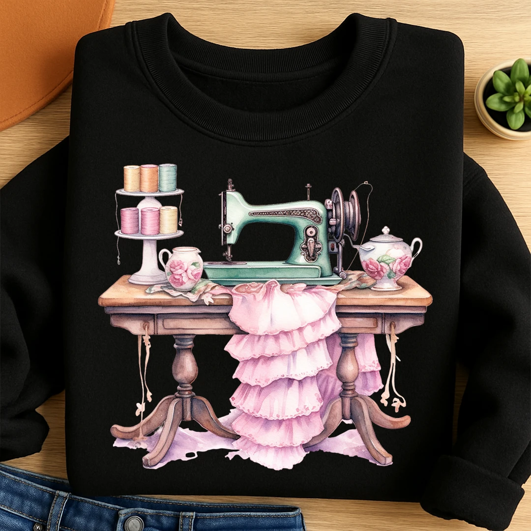 Bügelbild Nähmaschine Vintage Kleid