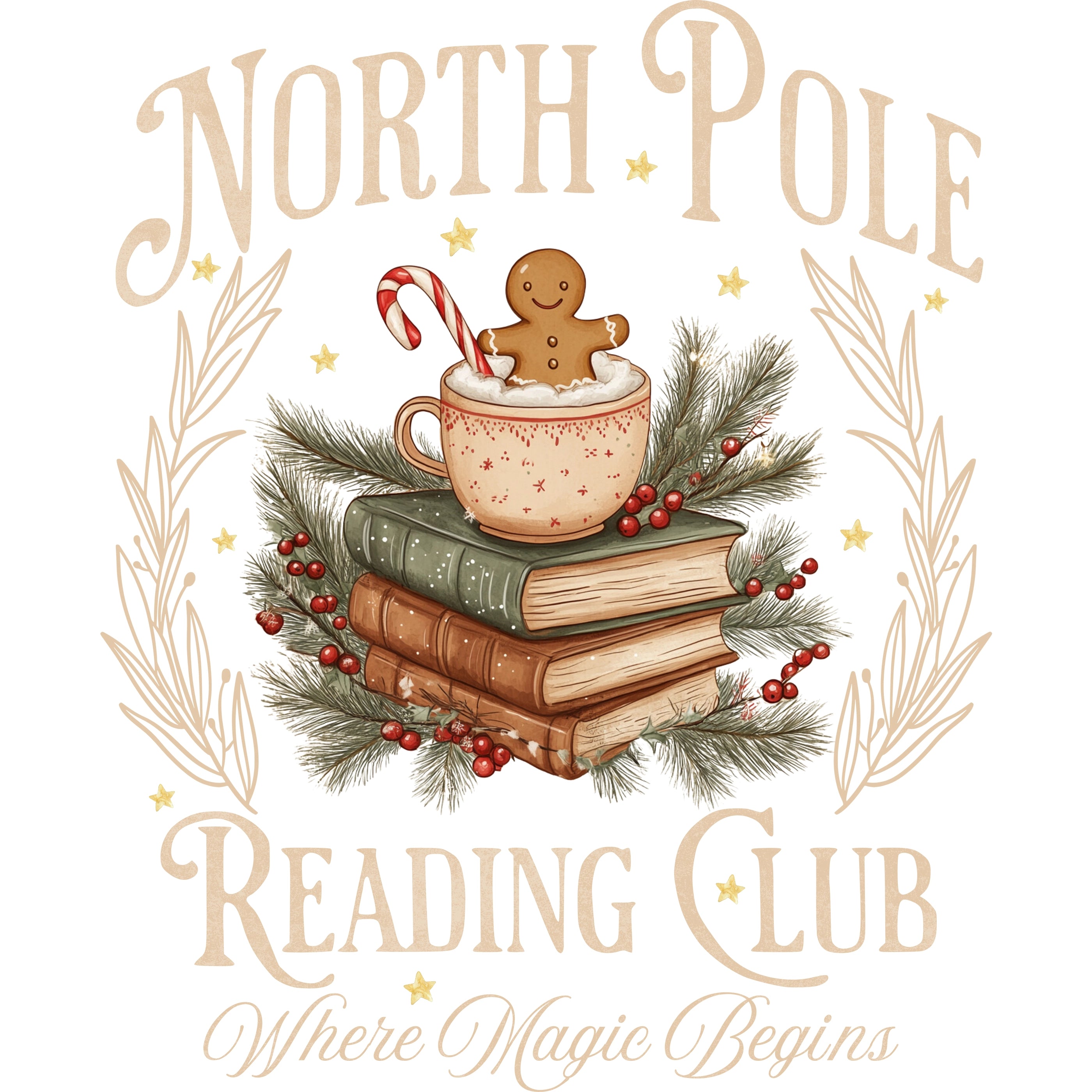 Bügelbild North Pole Reading Club beige