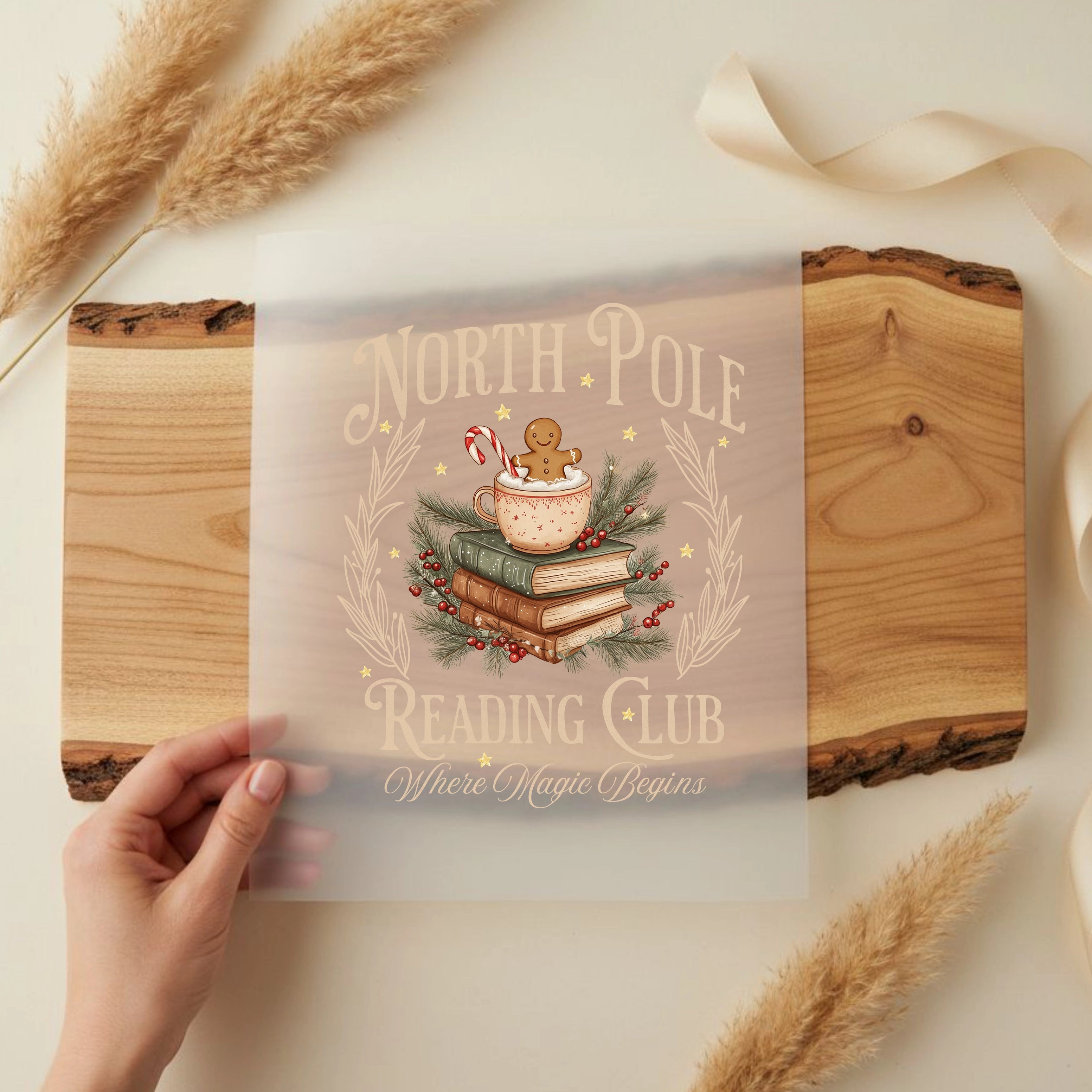 Bügelbild North Pole Reading Club beige