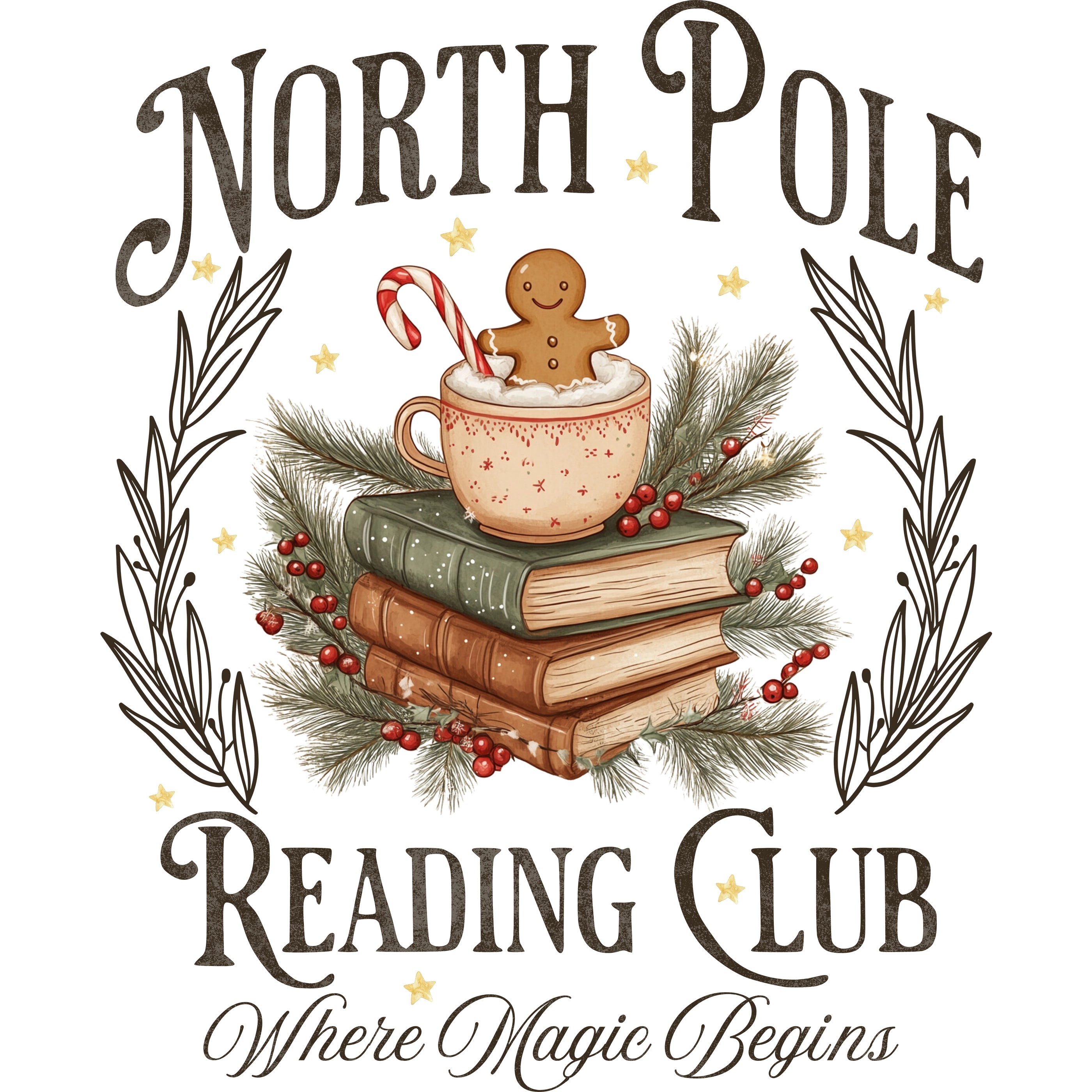Bügelbild North Pole Reading Club braun