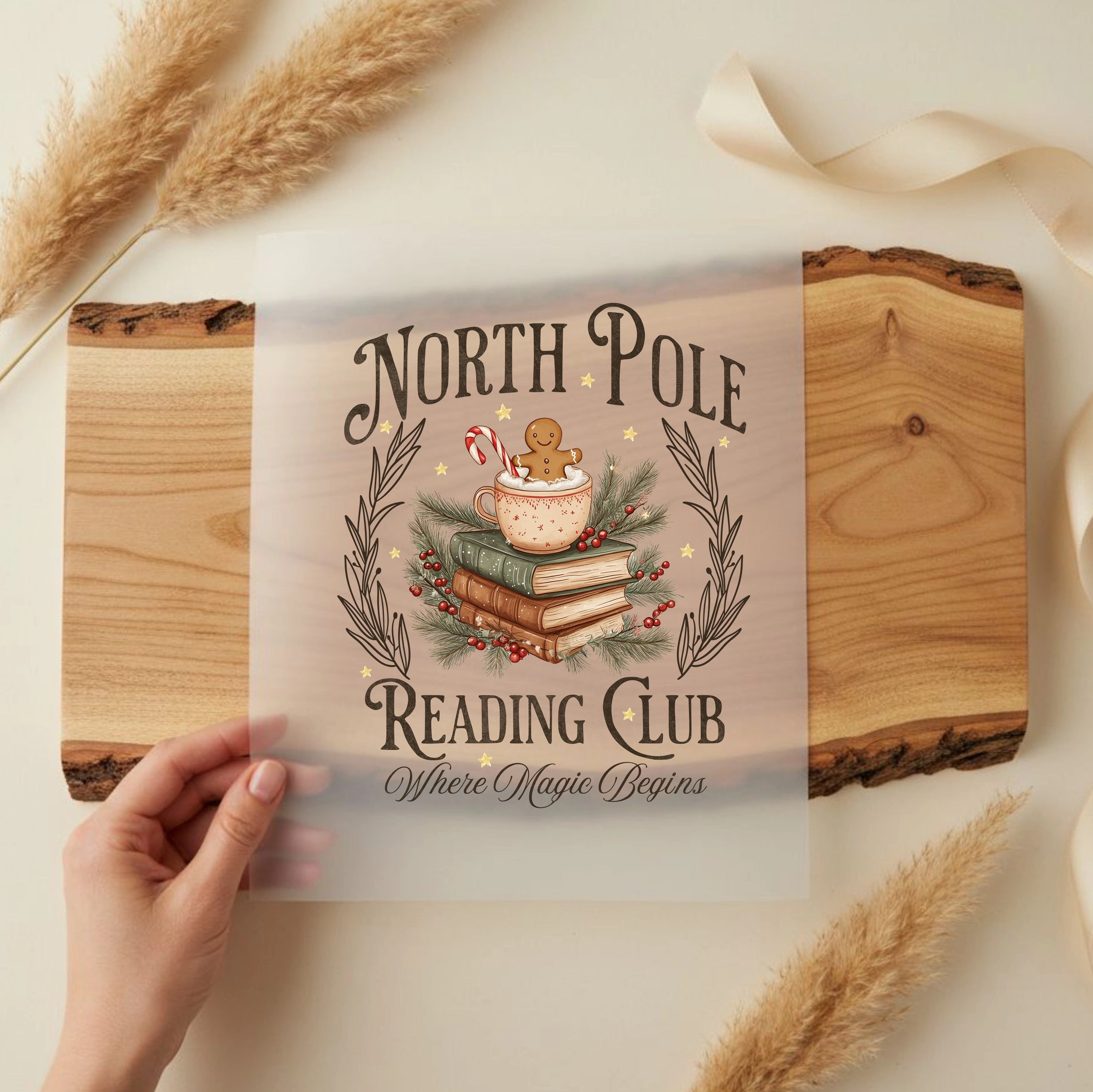 Bügelbild North Pole Reading Club braun